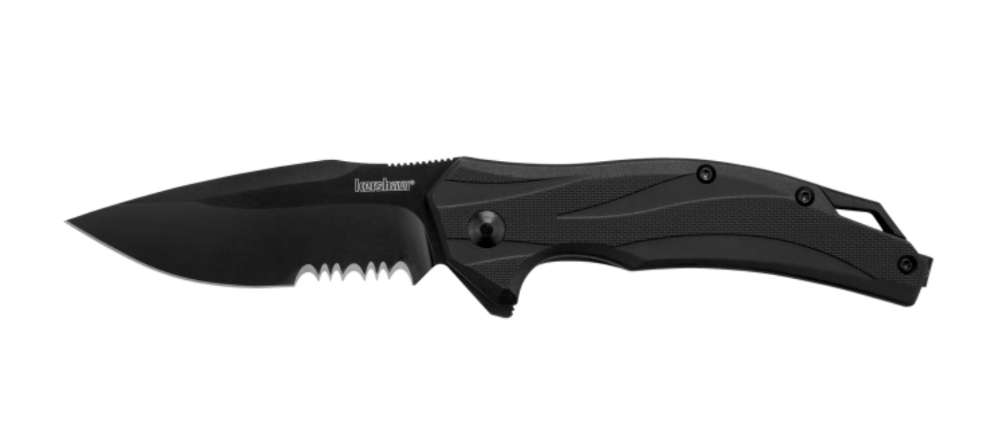 Kershaw Lateral Black Serrated Flipper 1645BLKST - Premium Everyday Carry Work Knife