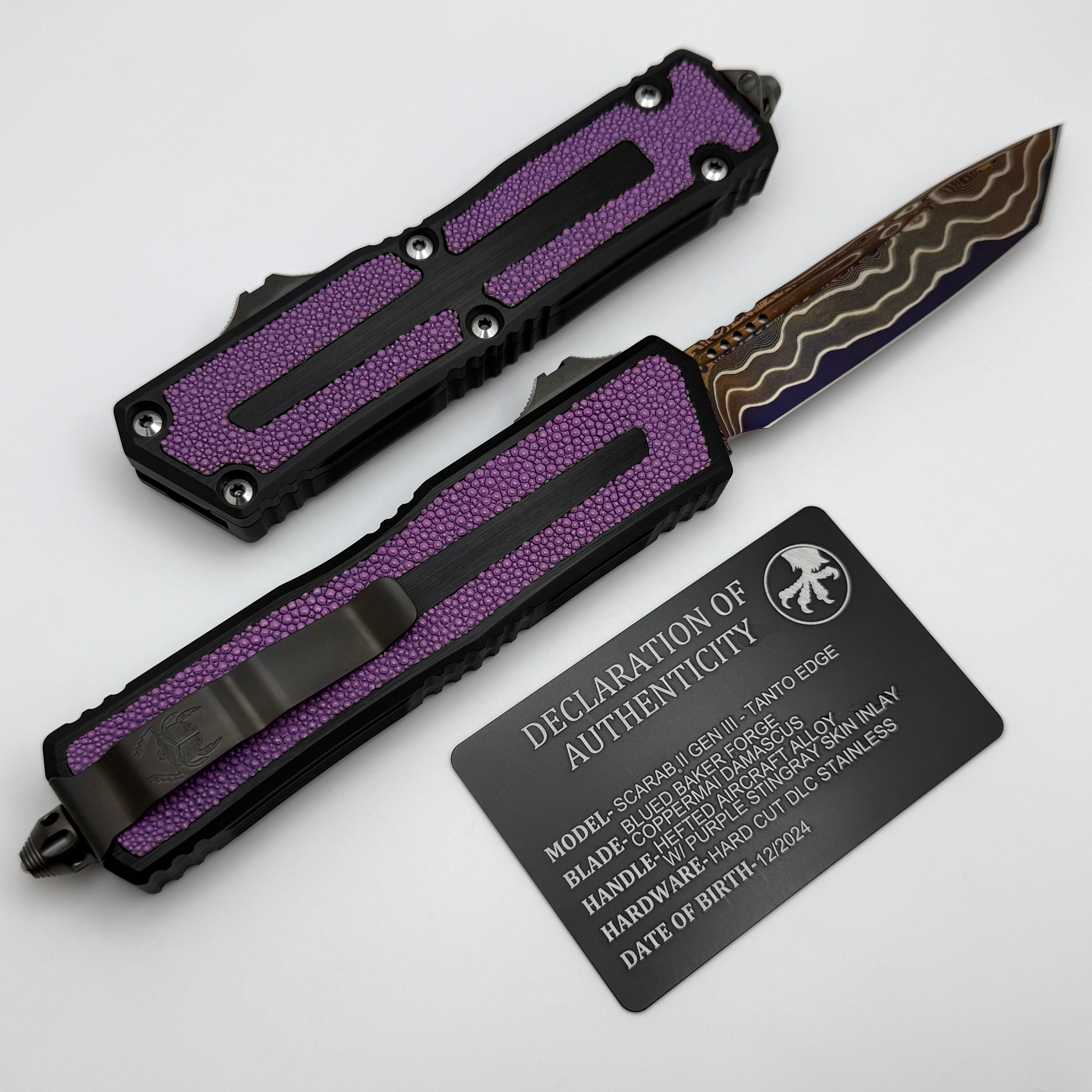 Microtech Marfione Select Scarab 2 Gen 3 - Premium Damascus Tanto Blade with Purple Stingray Inlay