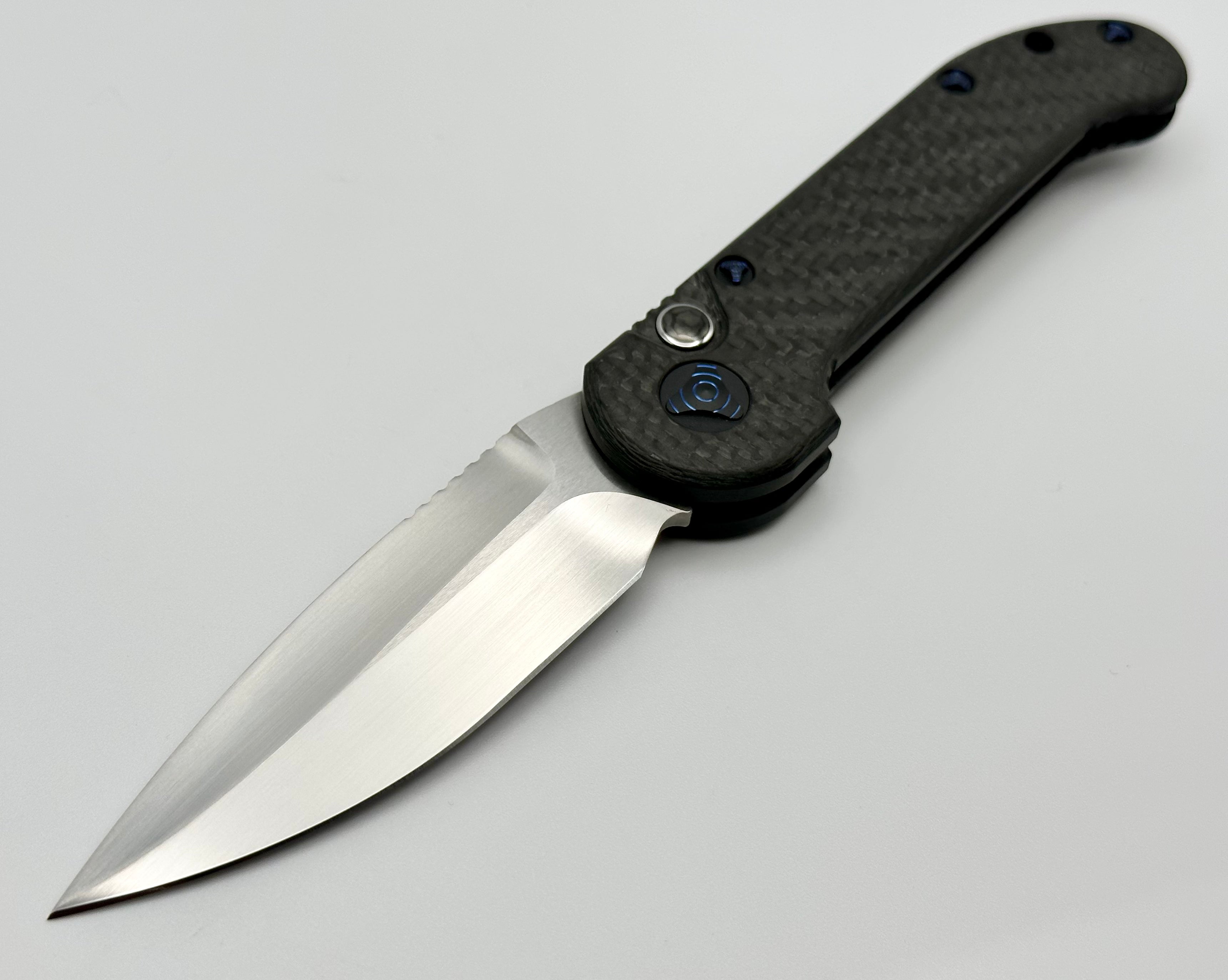 Marfione Custom Knives LUDT - Premium Carbon Fiber Folding Knife with Blue Hardware