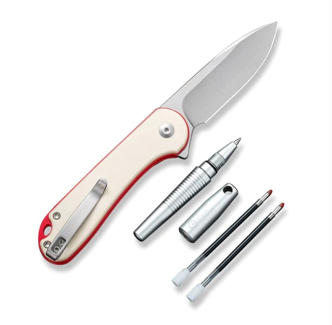 Civivi Elementum II Premium Button Lock Knife & StellarQuill Pen Combo - Ivory G-10 with Nitro-V Blade