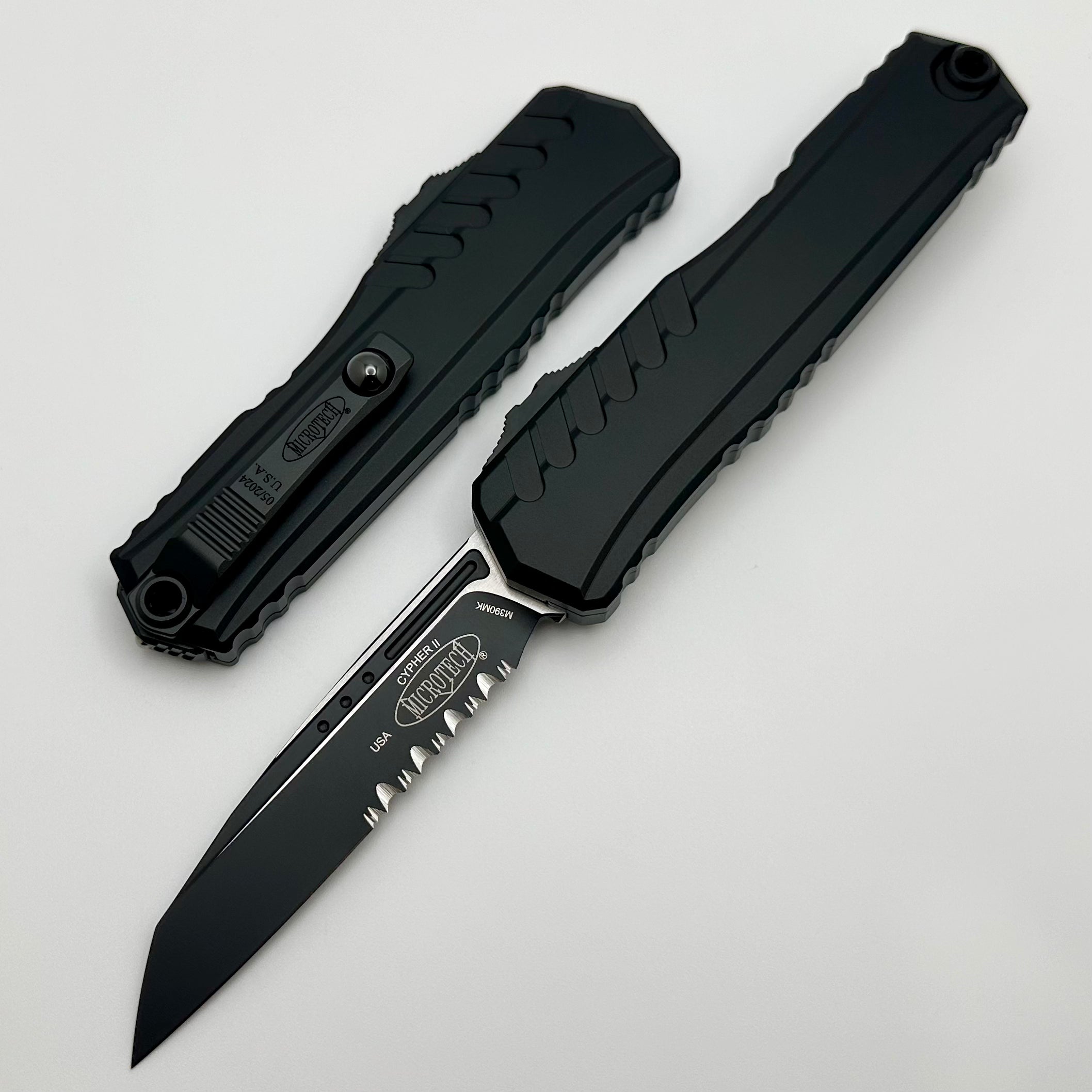 Microtech Cypher II Premium Tactical Knife - Black Partial Serrated