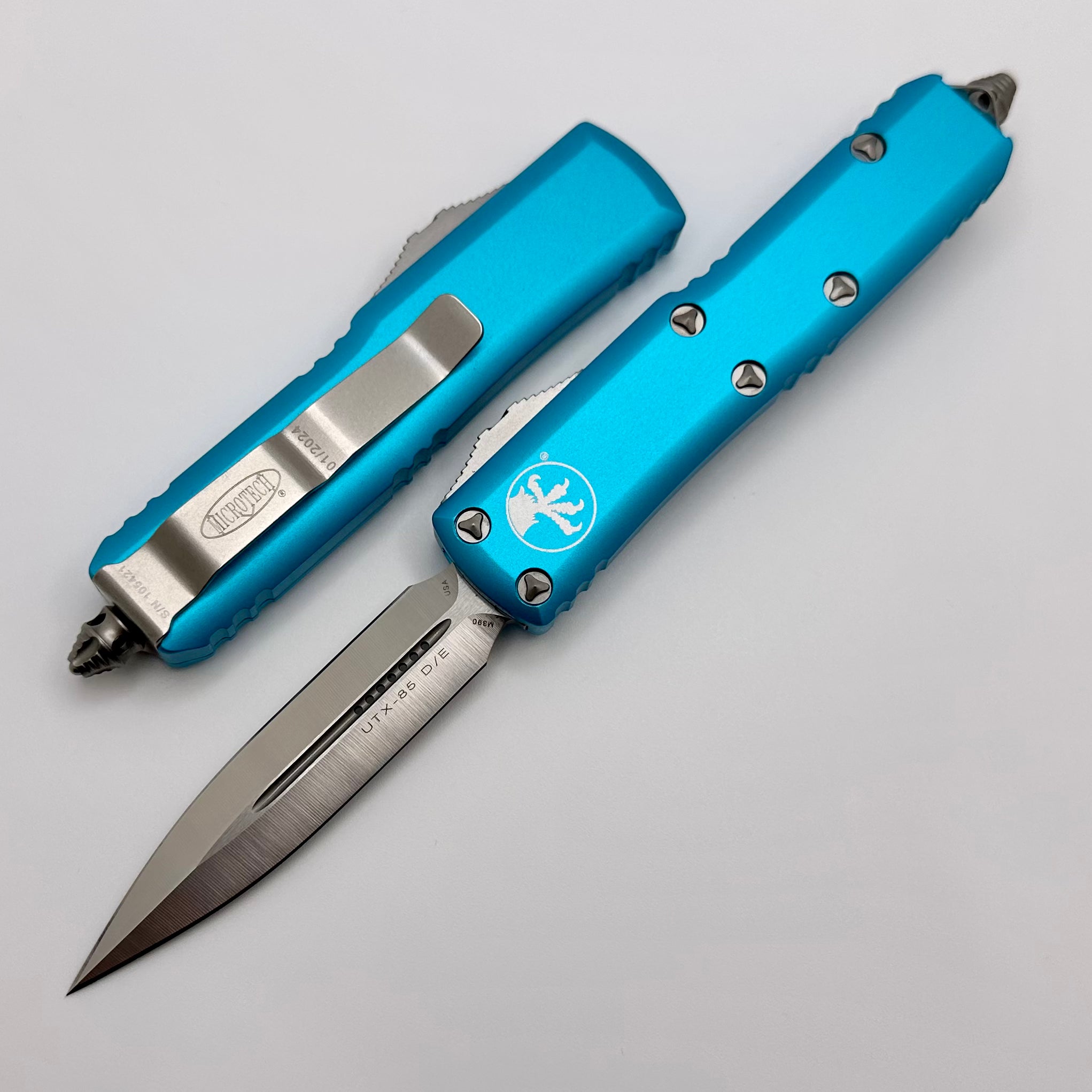 Microtech UTX-85 Premium Double Edge EDC Knife - Satin & Turquoise