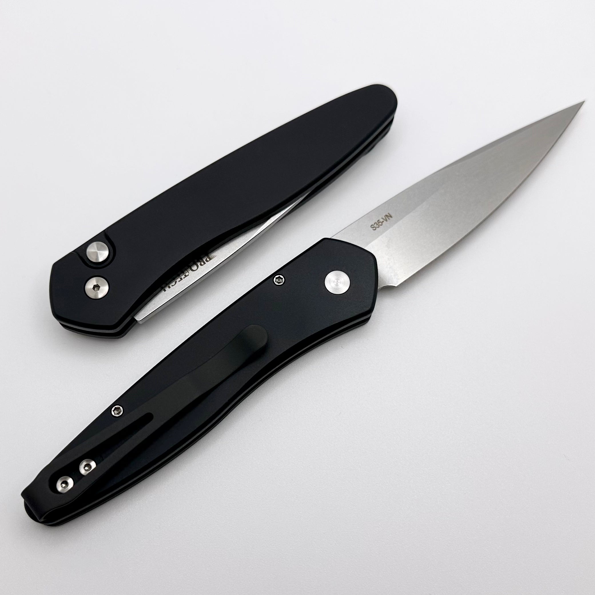 Pro-Tech Newport Ultimate EDC Knife - Black Aluminum Handle & Stonewash S35VN Blade