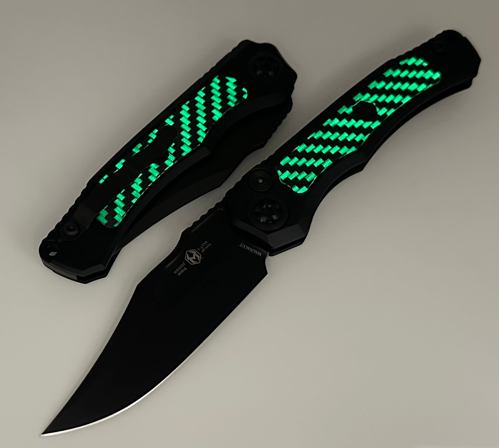 Heretic Knives Premium Wraith Auto V4 - Ultimate Tactical Knife with GITD Carbon Fiber & DLC MagnaCut Blade