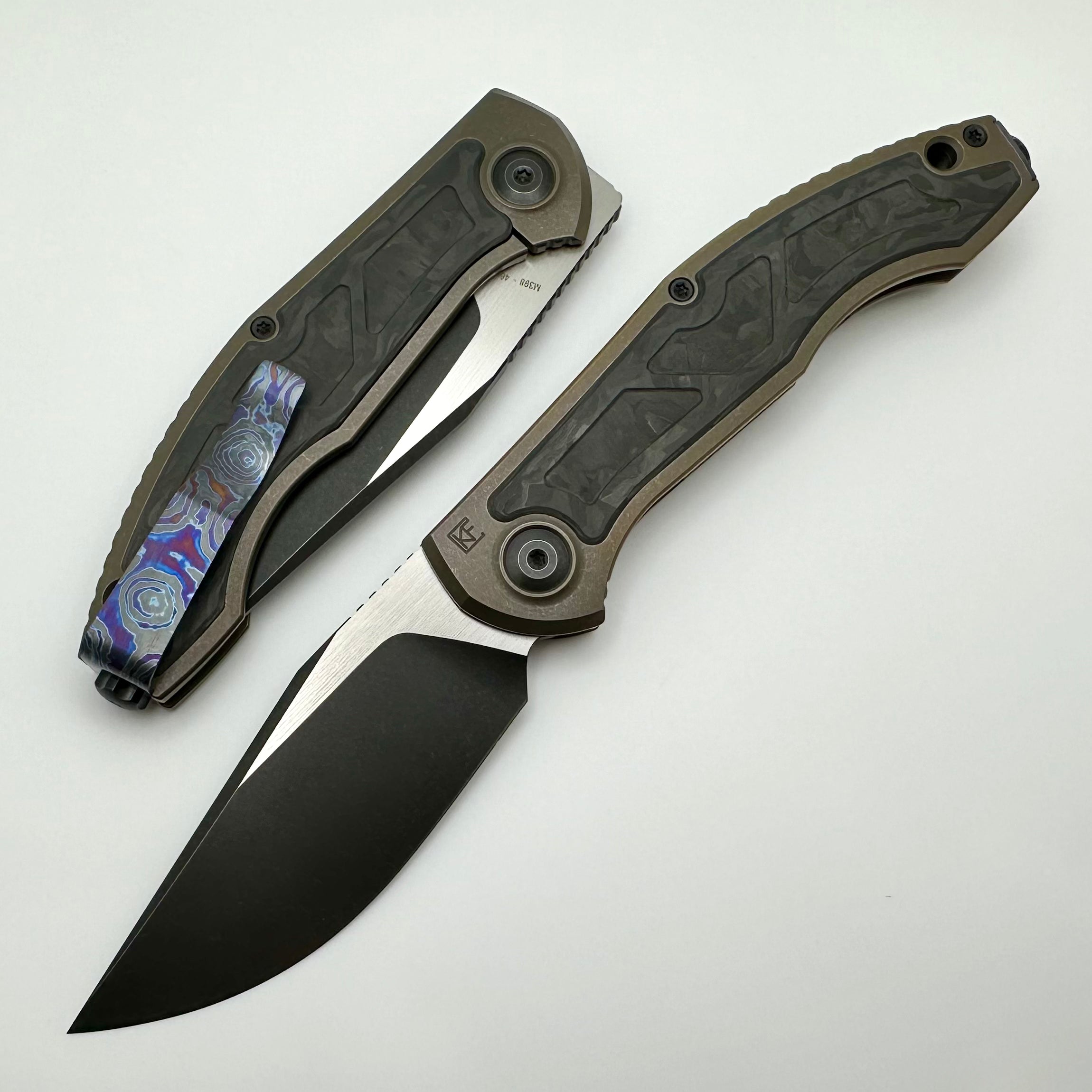 Premium Custom Knife Factory Veksha HD - Carbon Fiber & Bronze Titanium Handles with M398 Steel