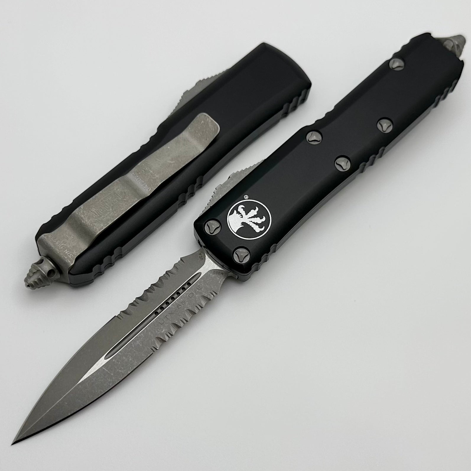 Microtech UTX-85 Double Edge Apocalyptic Serrated Black EDC Knife