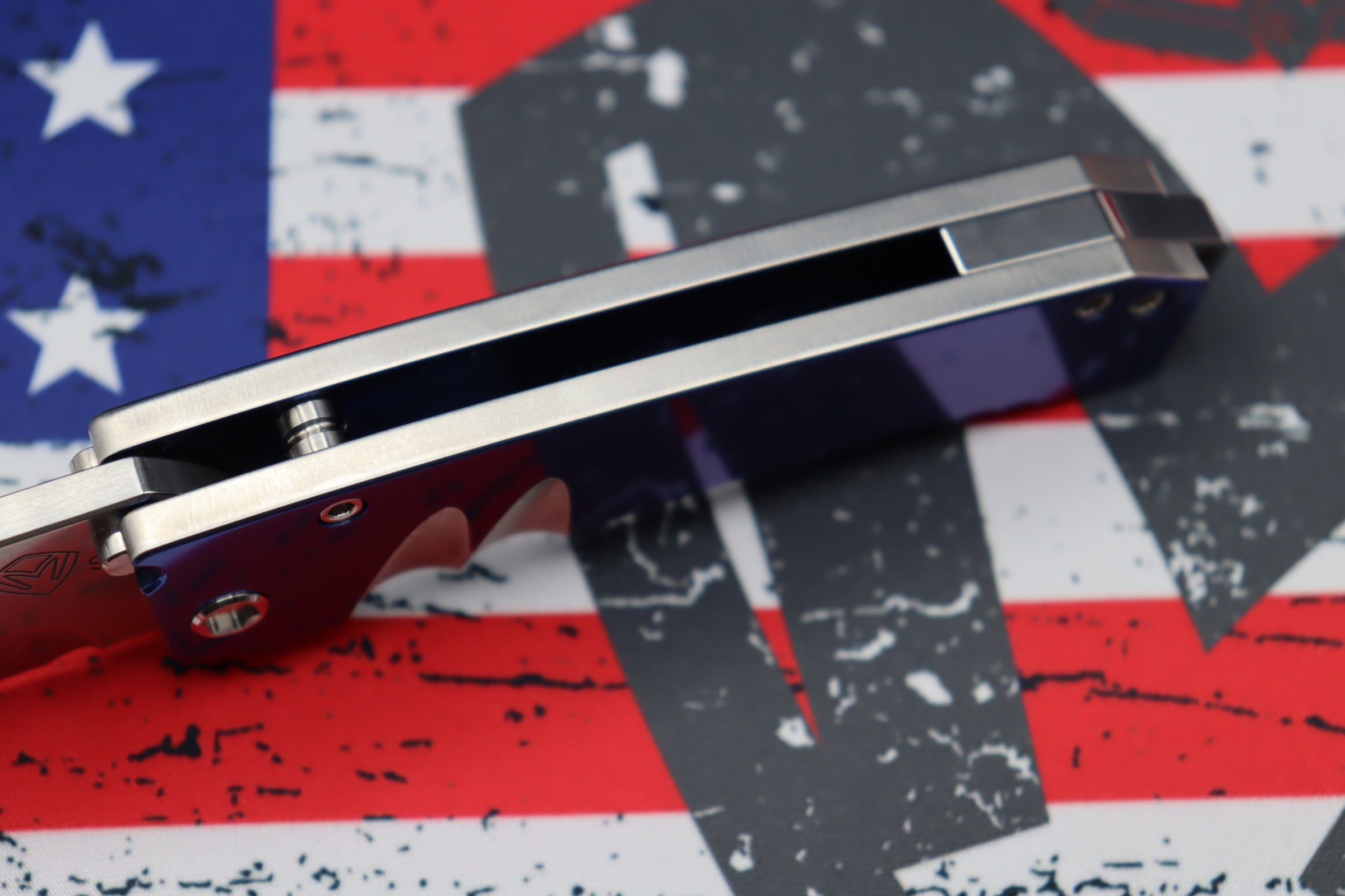 Premium Medford Midi Marauder: S35VN Tanto Blade with Blue Titanium Handles & Brushed Silver Accents