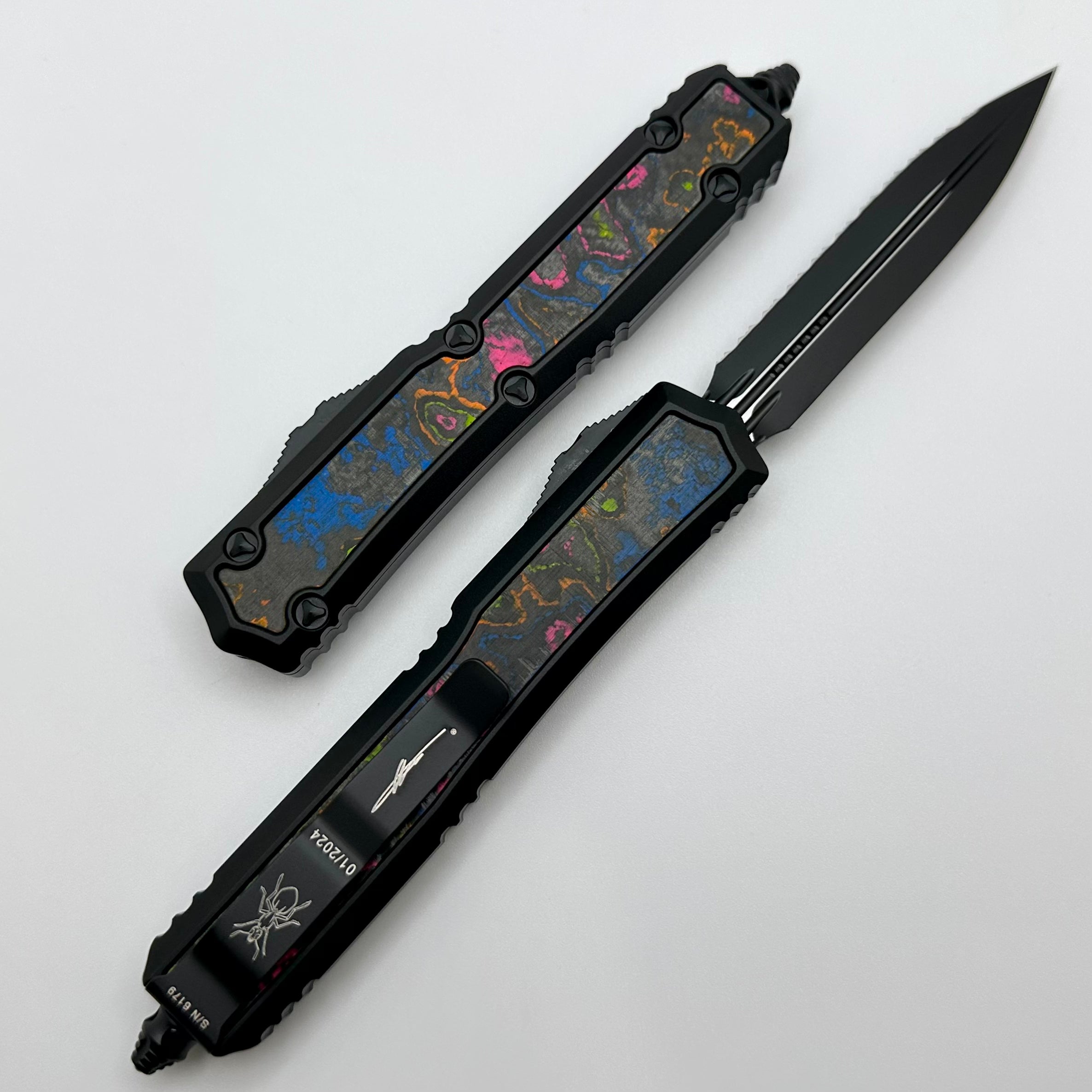 Microtech Makora Ultimate Tactical Knife - Double Edge Serrated with Carbon Inlay & Nickel Boron Internals (Limited Edition)