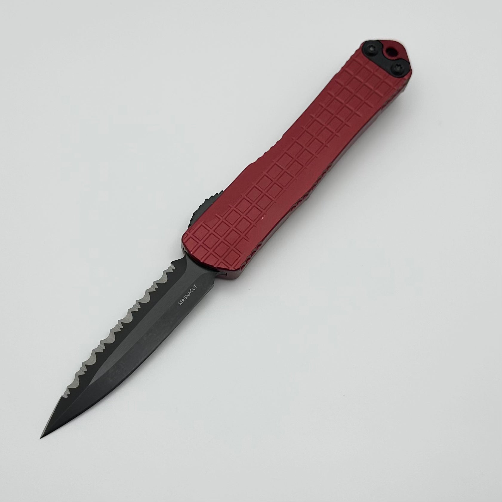 Heretic Knives Manticore S Red Grenade Frag Serrated DLC Magnacut - Compact OTF EDC Knife (Pre-Owned)