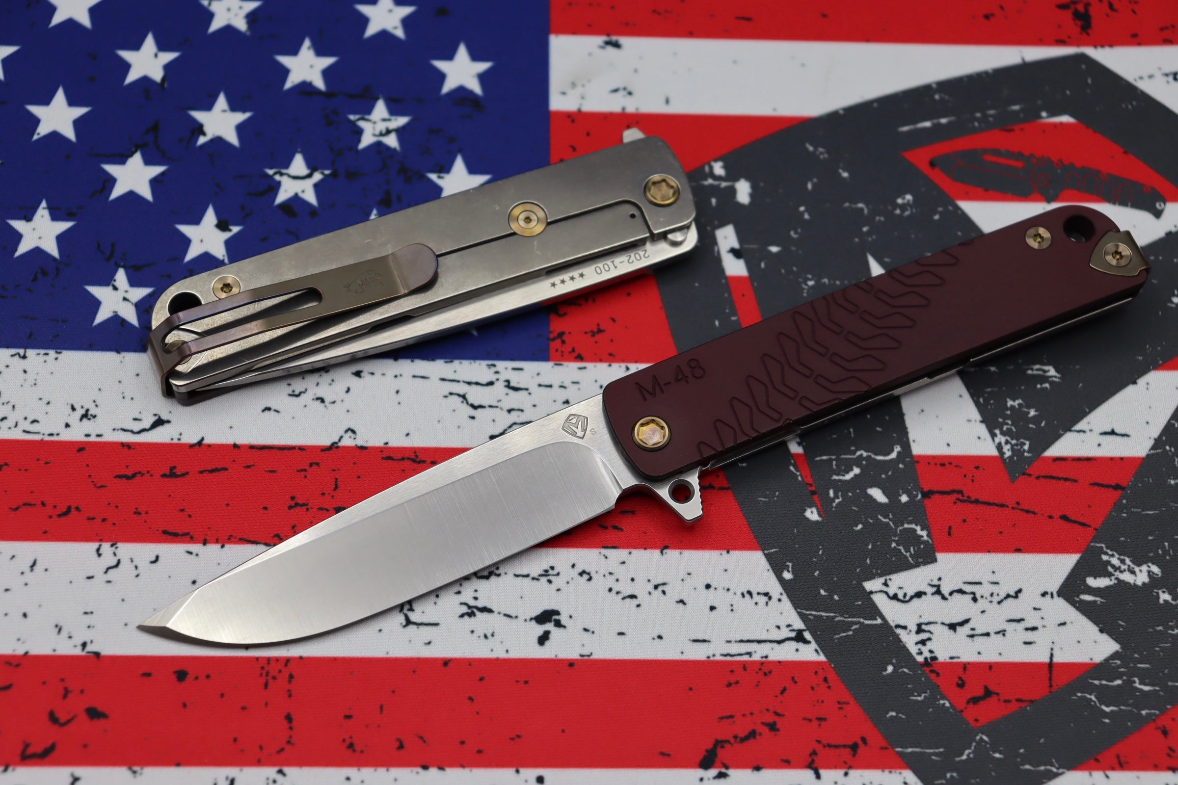 Medford M-48 Premium Tactical Knife - Red Aluminum Handle with S35VN Tumbled Blade