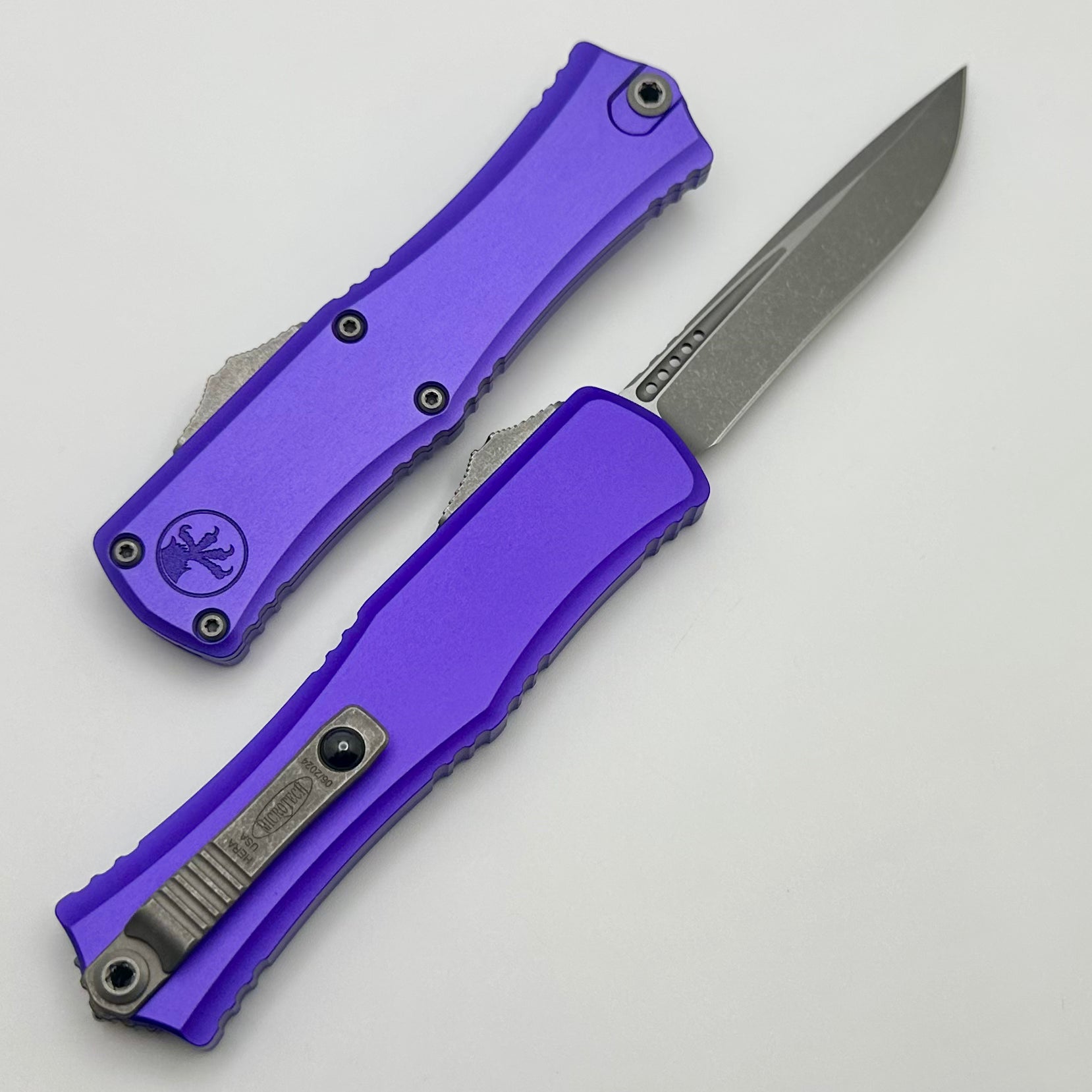 Premium Microtech Mini Hera Apocalyptic EDC Knife with Purple Handle