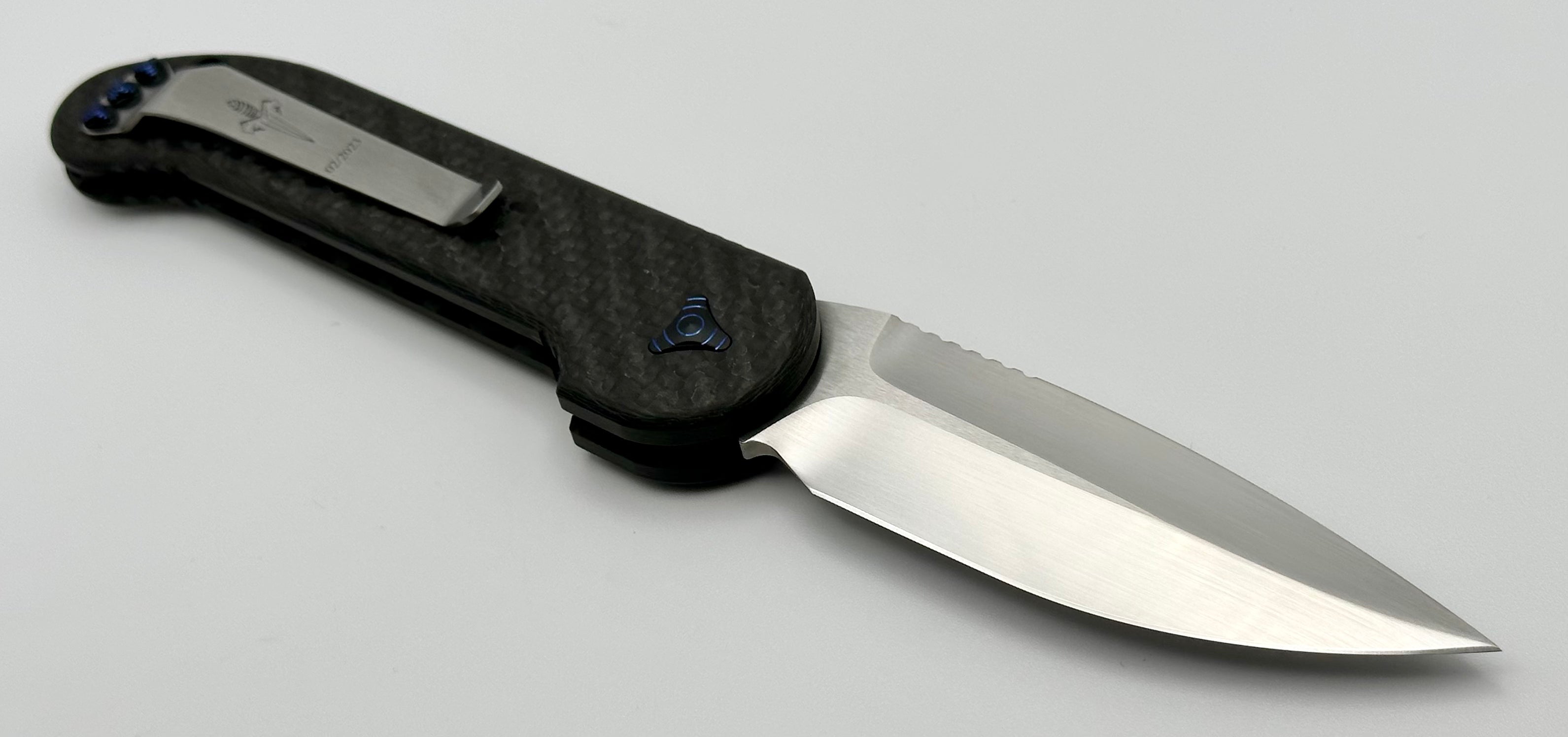 Marfione Custom Knives LUDT - Premium Carbon Fiber Folding Knife with Blue Hardware