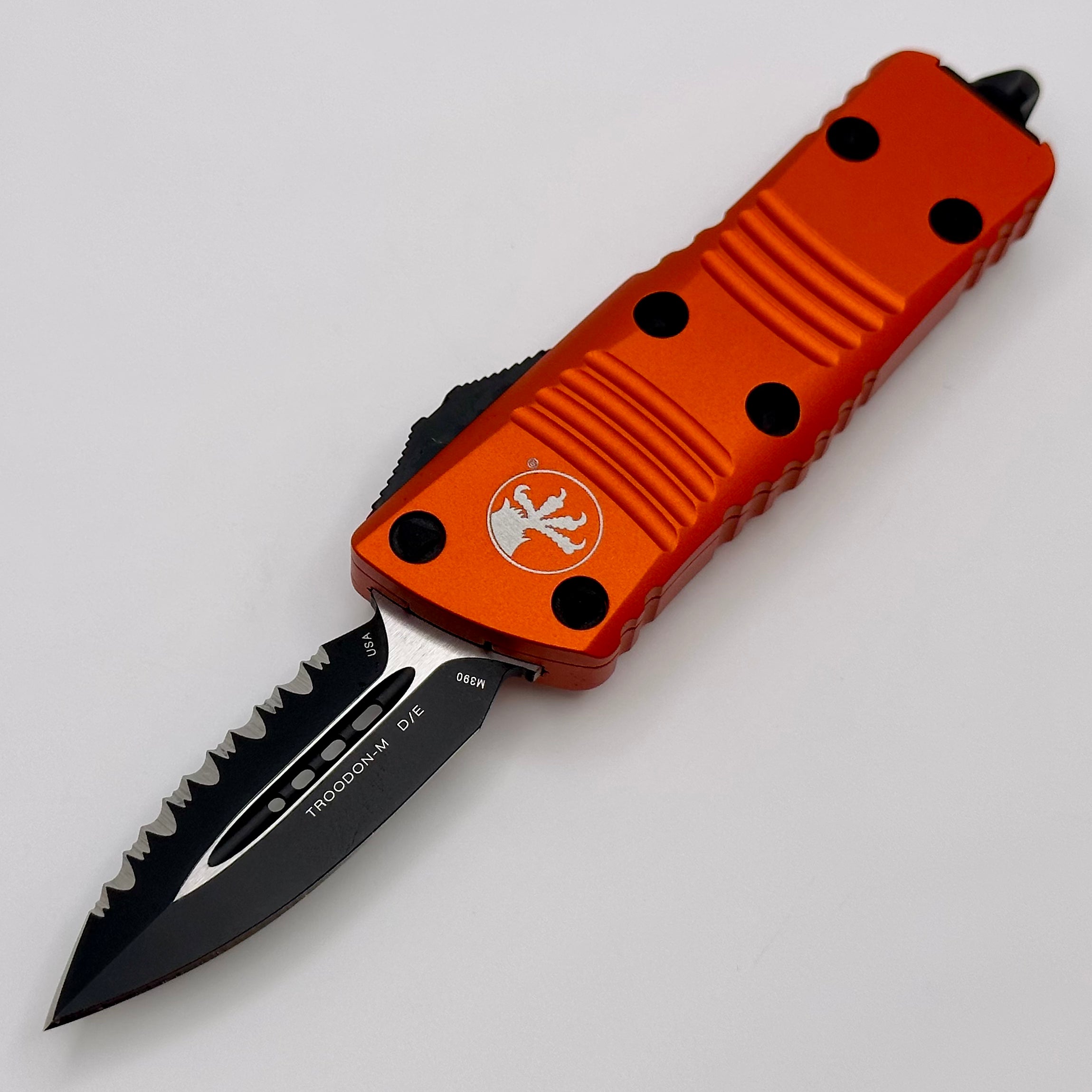 Microtech Mini Troodon Premium Double Edge Serrated Knife - Orange Edition