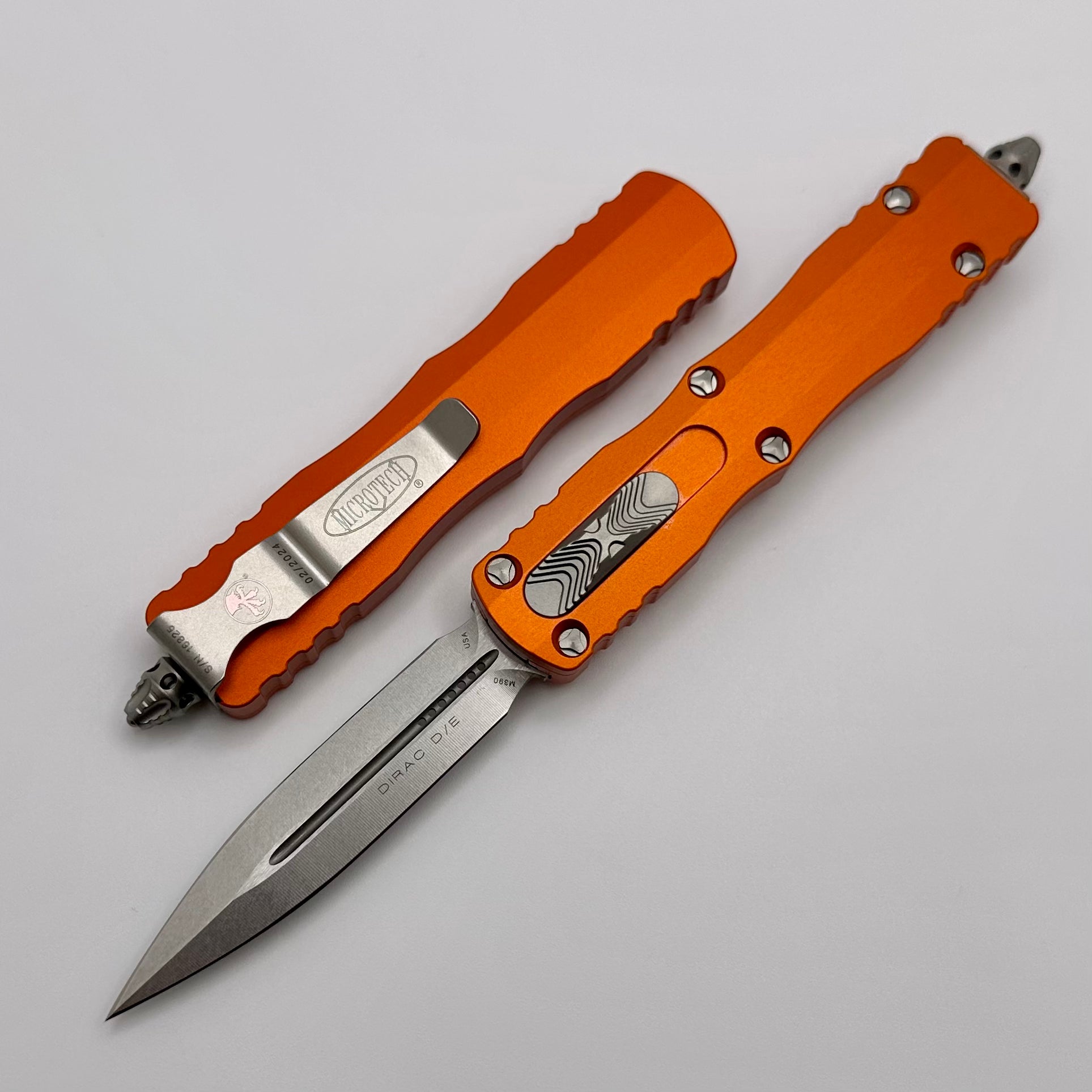 Microtech Dirac Double Edge OTF Knife - Premium Stonewash & Orange Finish