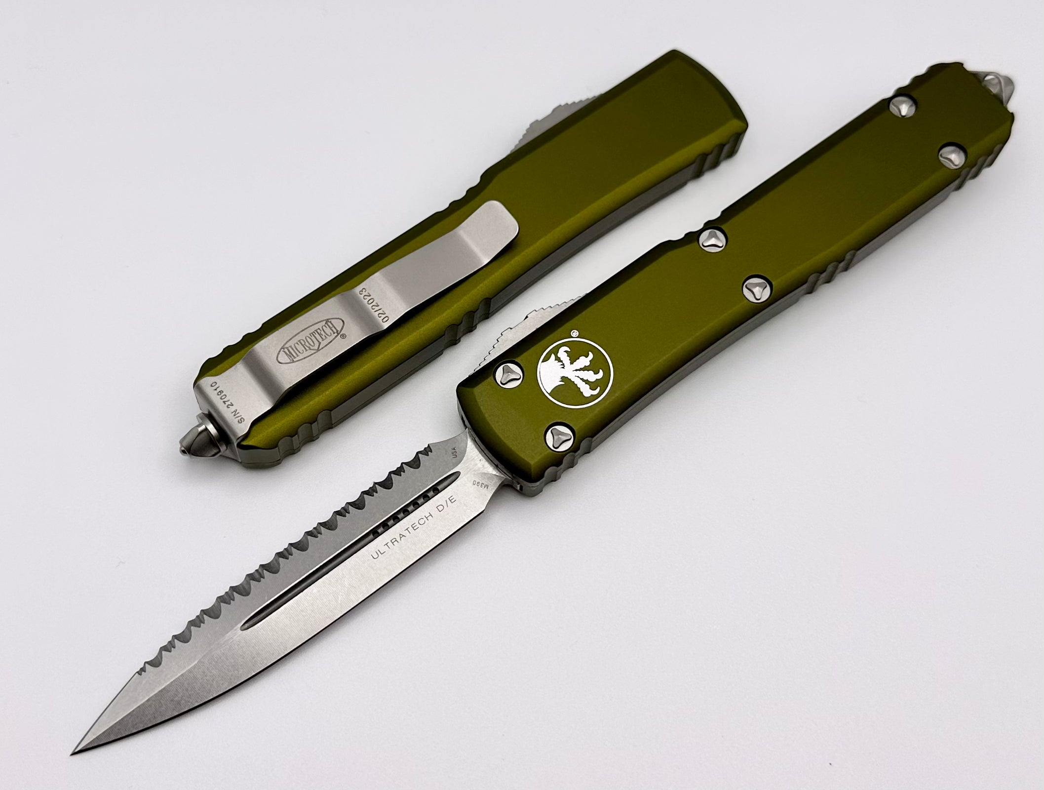 Microtech Ultratech Premium Double Edge Tactical Knife - Stonewash Finish & OD Green