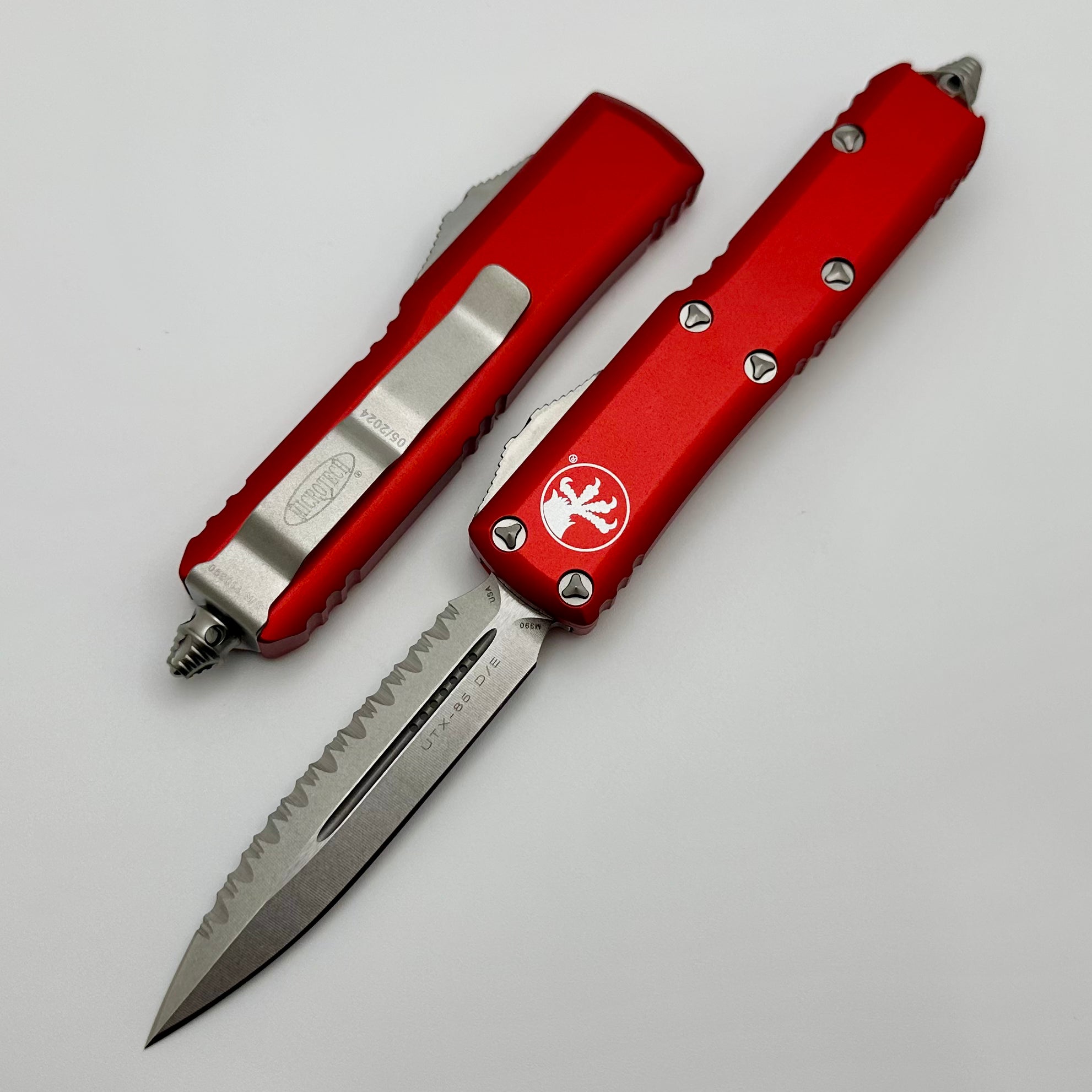 Premium Microtech UTX-85 Double Edge Tactical Knife - Stonewash & Red