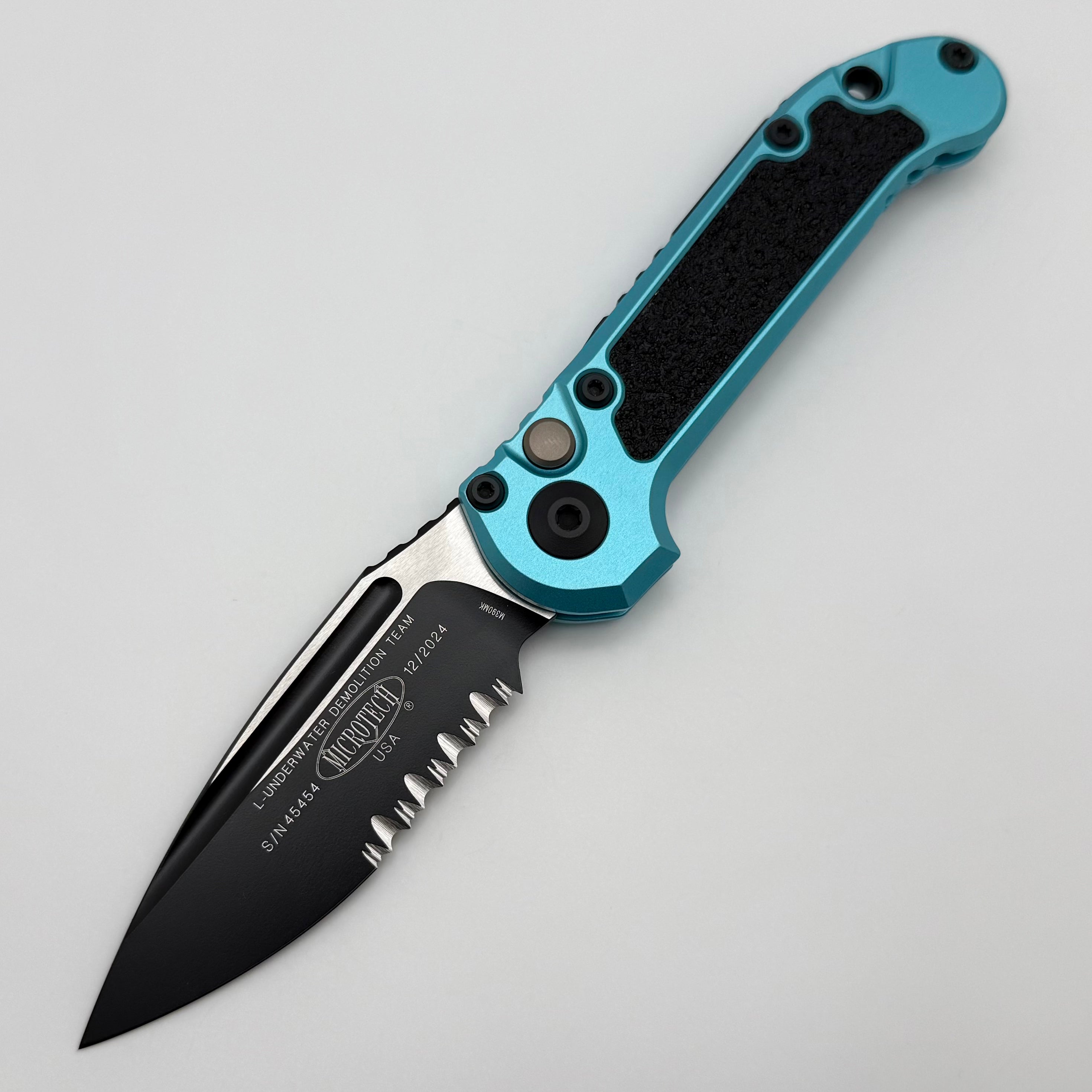 Premium Microtech LUDT Gen III Tactical Knife - Black Partial Serrated with Turquoise Handle