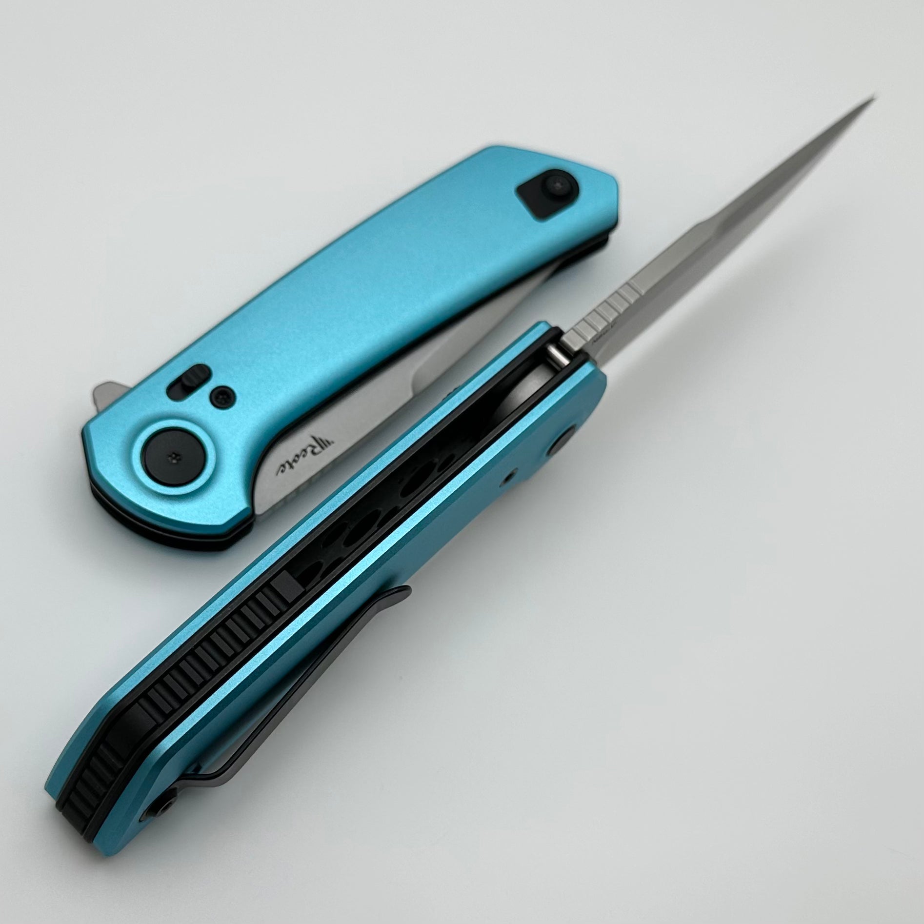 Reate Knives PL-XF Premium Folding Knife - Blue Aluminum & Nitro-V Blade