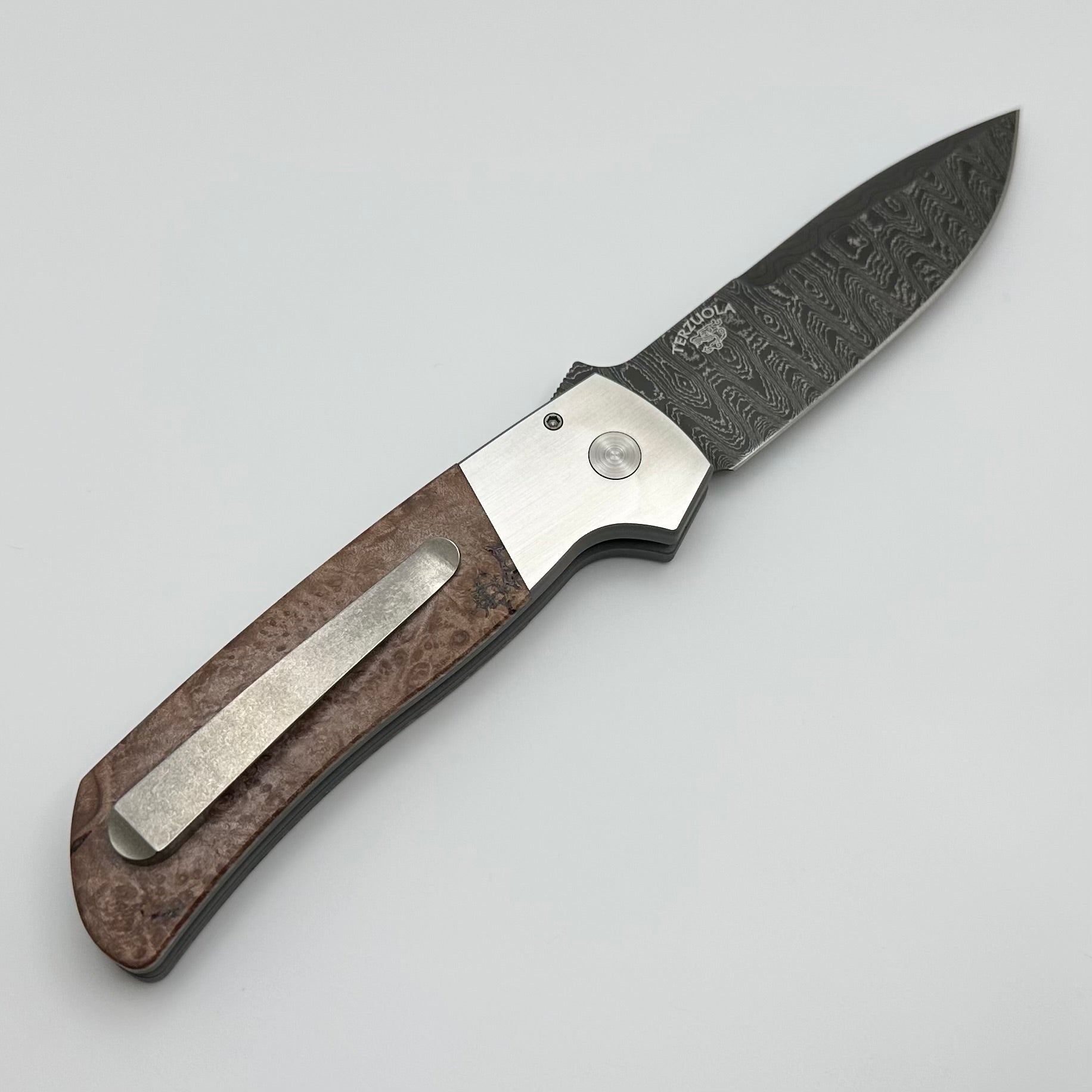 Pro-Tech ATCF 2-Tone Premium Folding Knife - Maple Burl Inlays & Chad Nichols Damascus Blade (Pre-Owned)