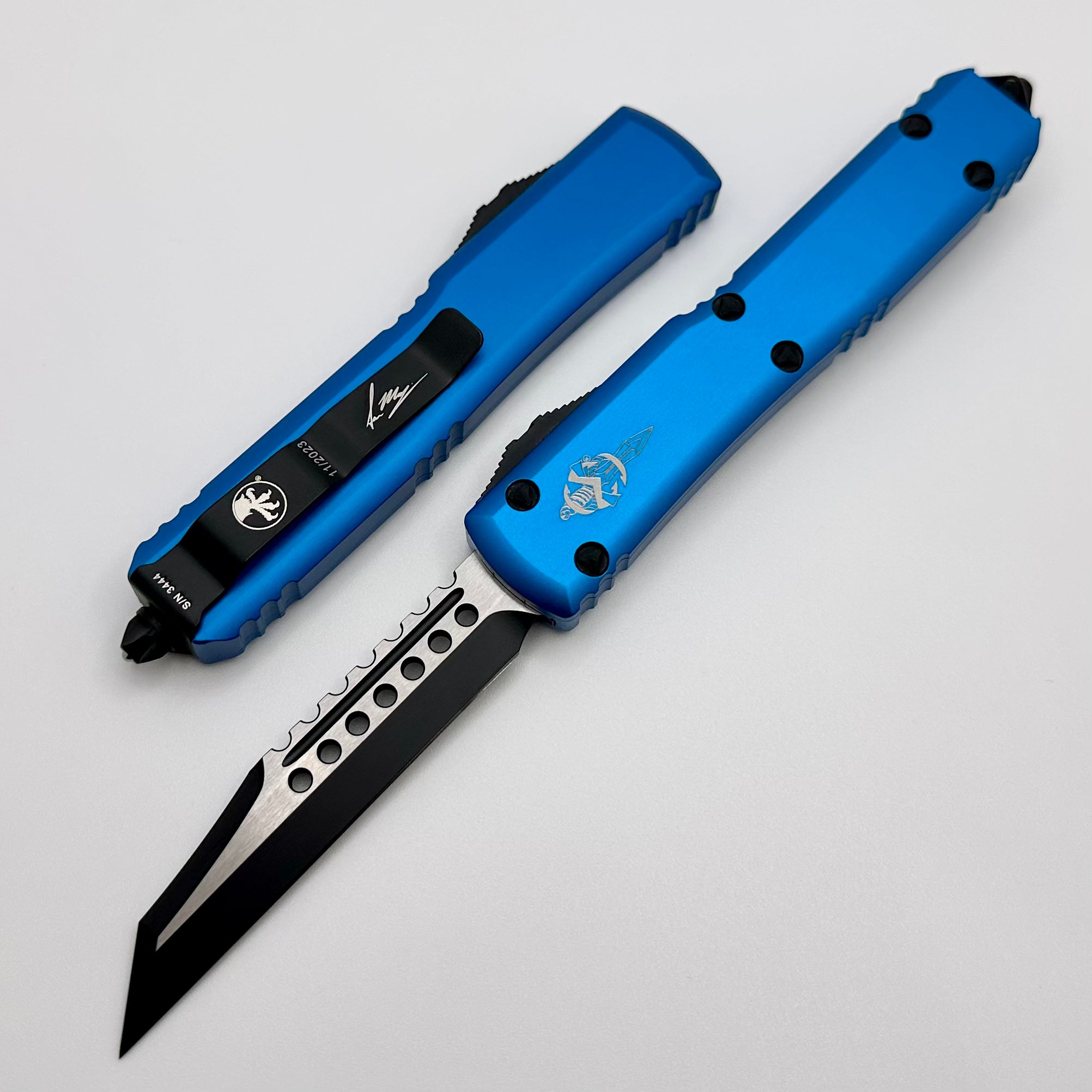 Microtech Ultratech Premium OTF Knife - Black Warhound Blue Signature Series