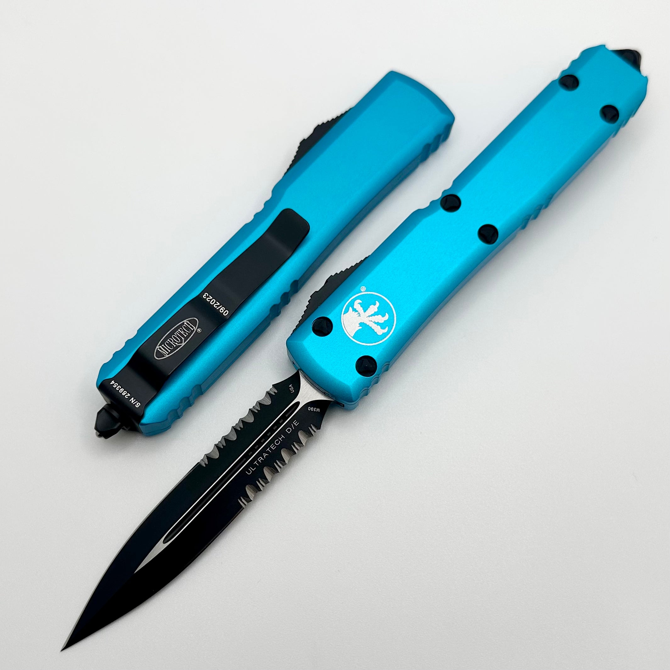 Premium Microtech Ultratech OTF Knife - Black Partial Serrated & Turquoise