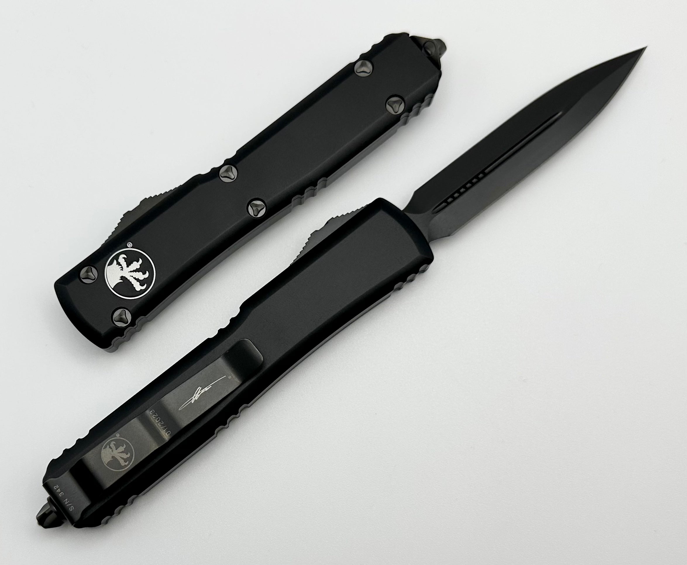 Microtech Ultratech Premium Tactical OTF Knife - Double Edge DLC Black Signature Series