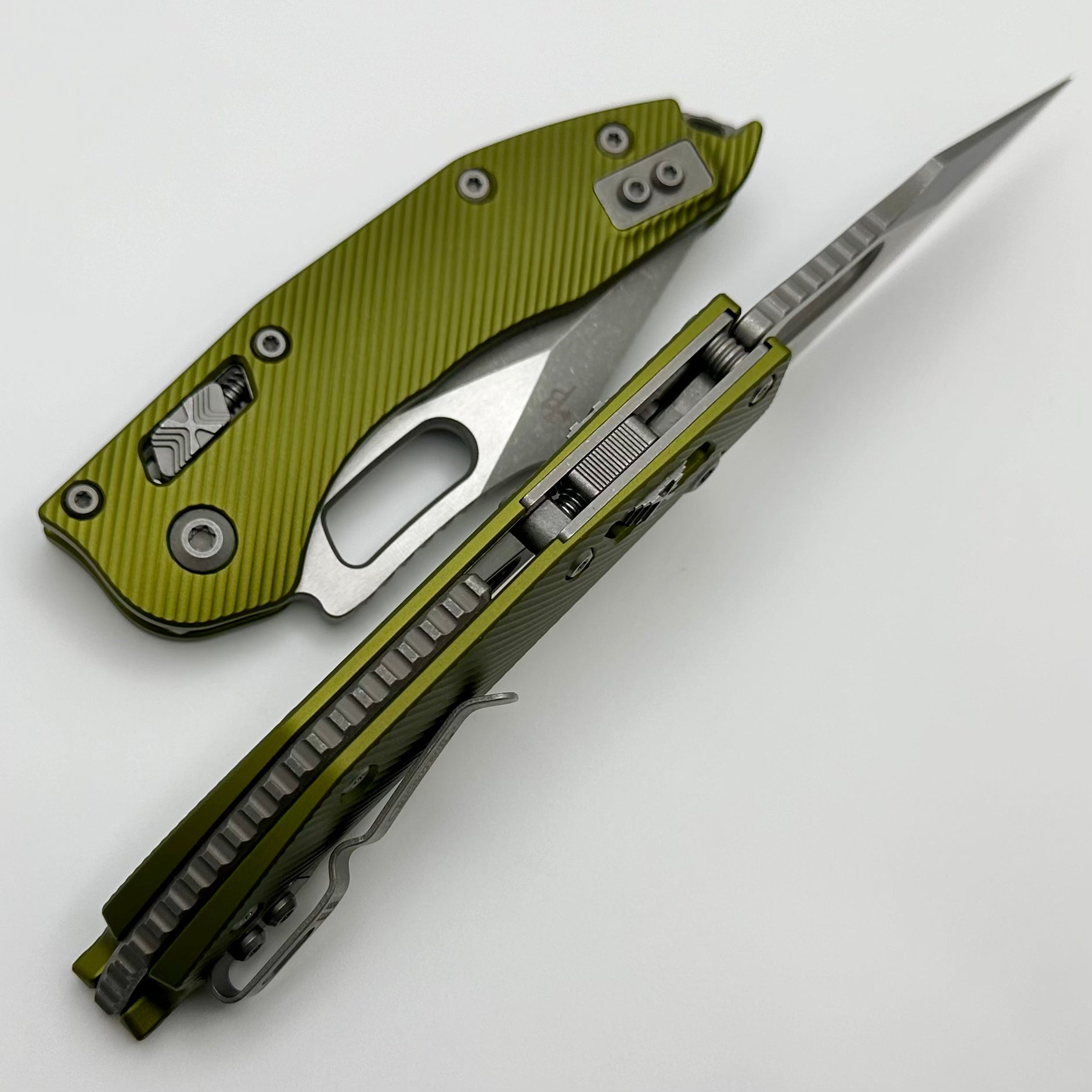 Microtech Stitch RAM LOK Tactical Folding Knife - Premium M390MK Blade, Apocalyptic Finish, OD Green Aluminum Handle