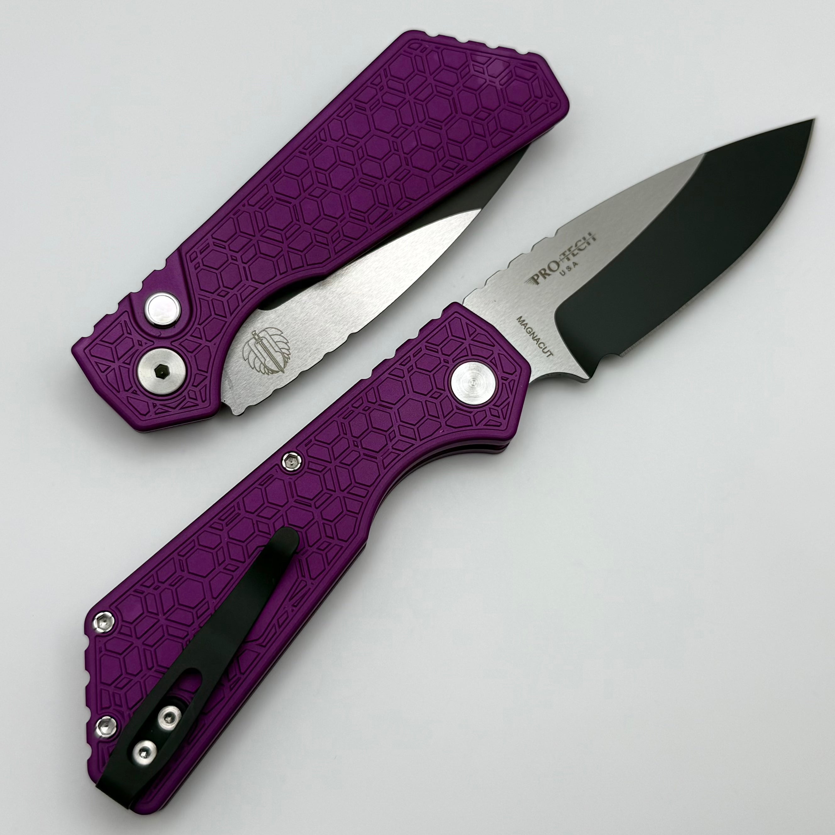 Pro-Tech PT+ Ultimate EDC Knife: Purple Gridlock Aluminum Handle & Dual-Tone DLC MagnaCut Blade