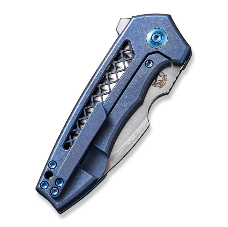 Premium WE Knife Harpen Flipper - Blue Titanium Handles & Satin CPM-20CV Blade