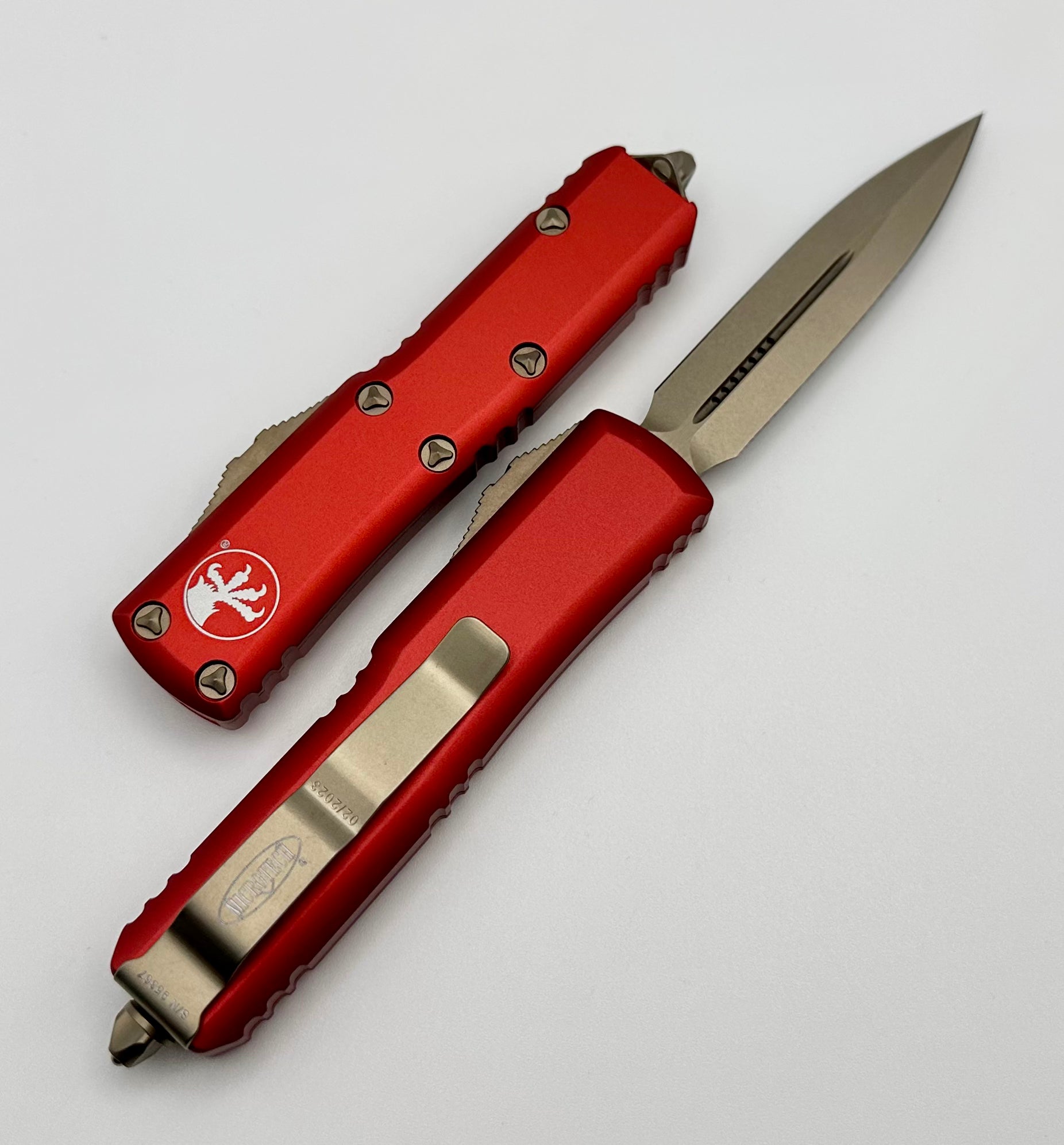 Premium Microtech UTX-85 Double Edge Bronze & Red EDC Knife