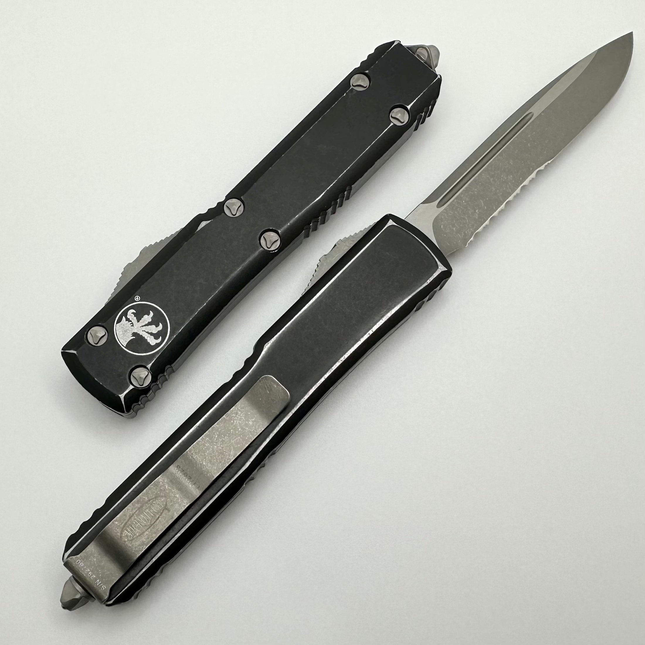 Microtech Ultratech S/E Apocalyptic Partial Serrated Knife - Distressed Black Finish