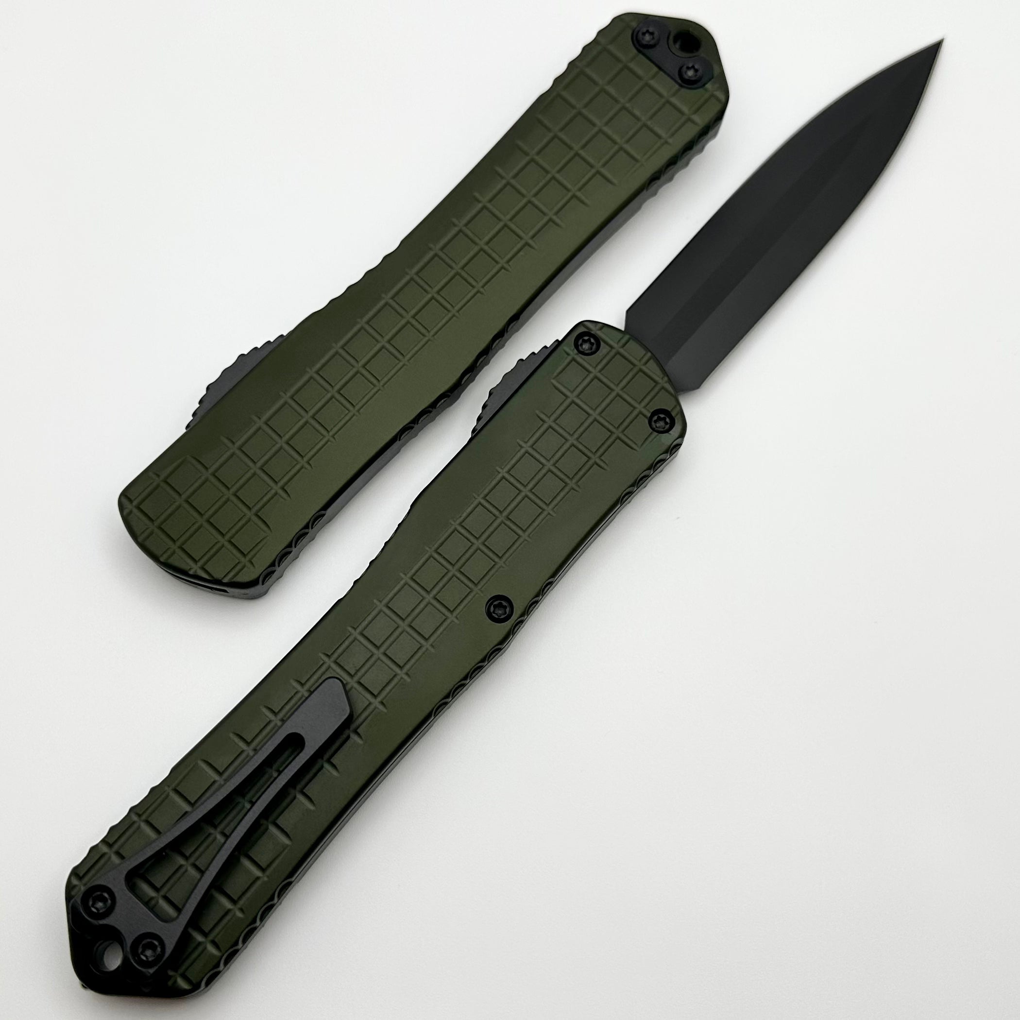 Heretic Knives Manticore X Premium OTF Knife - OD Green Frag Handle & DLC Double Edge MagnaCut