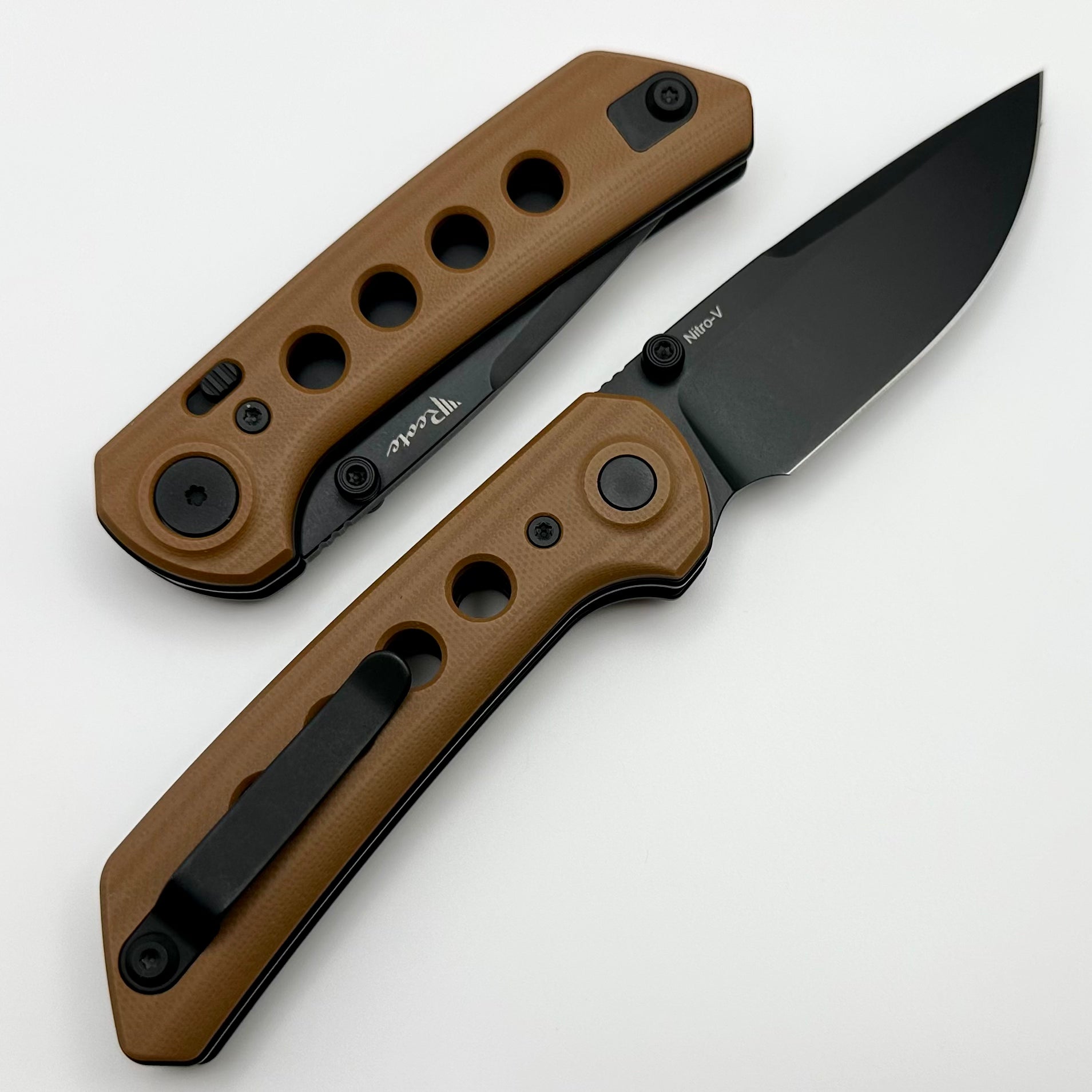 Reate PL-XT Premium Folding Knife - Tan G-10 & Black PVD Nitro-V