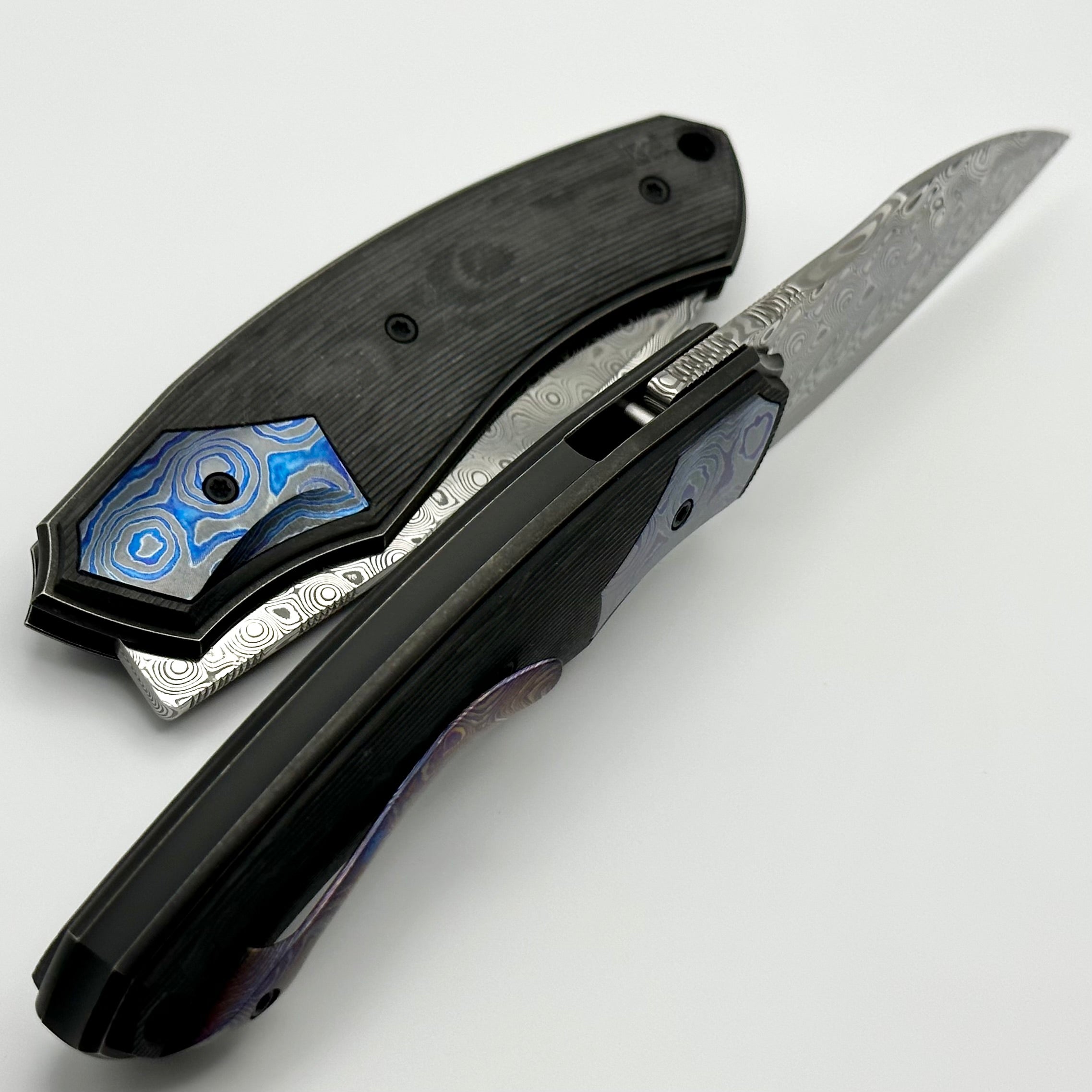 Premium Custom Knife Factory Davless: Carbon Fiber & ZircuTi with Damasteel Blade