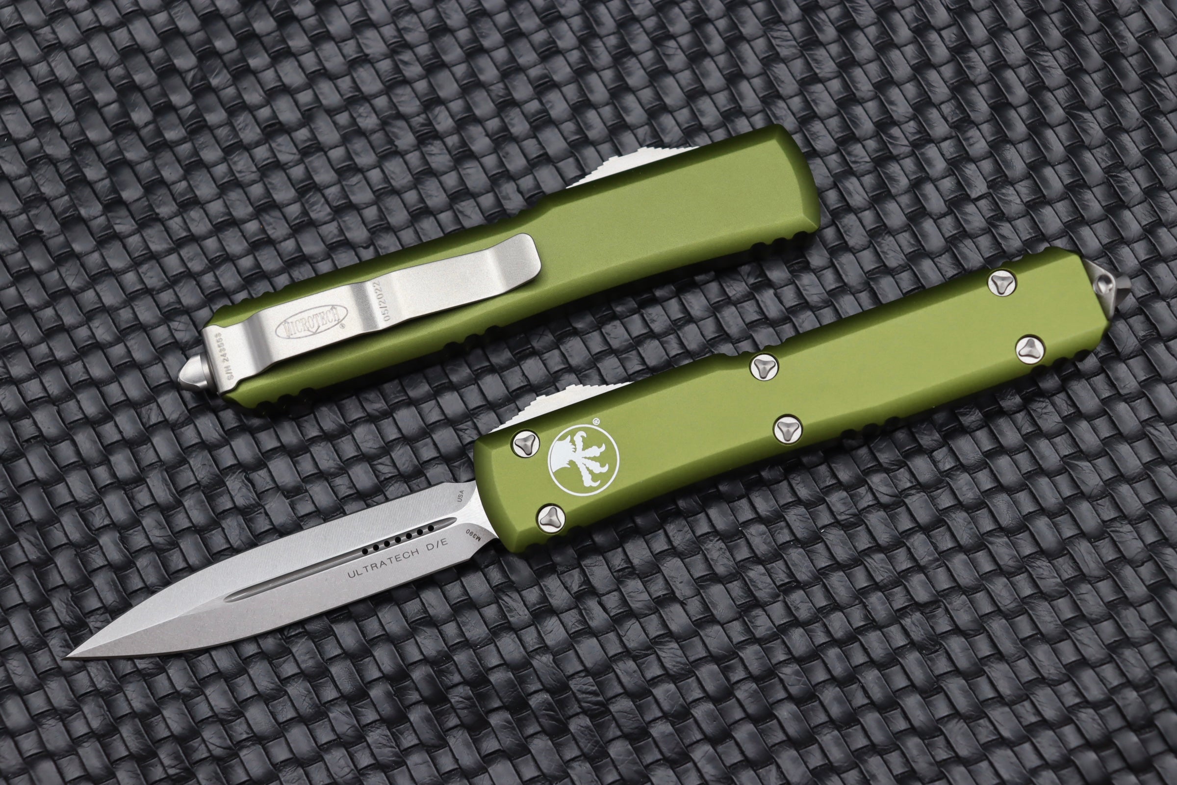 Premium Microtech Ultratech OTF Knife - Double Edge Stonewash with OD Green Handle