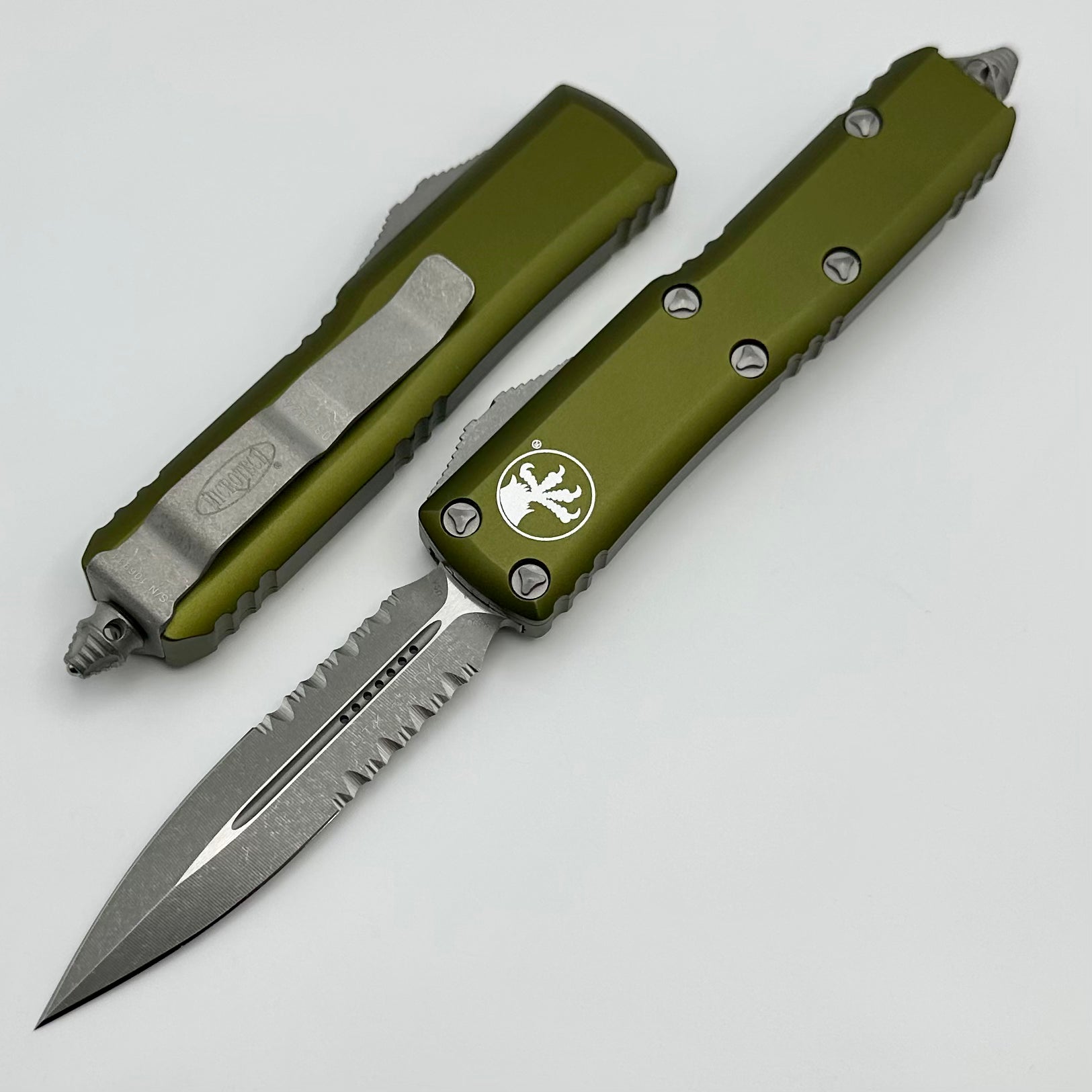 Microtech UTX-85 Premium EDC Knife - Apocalyptic Double Edge with Partial Serration & OD Green Finish