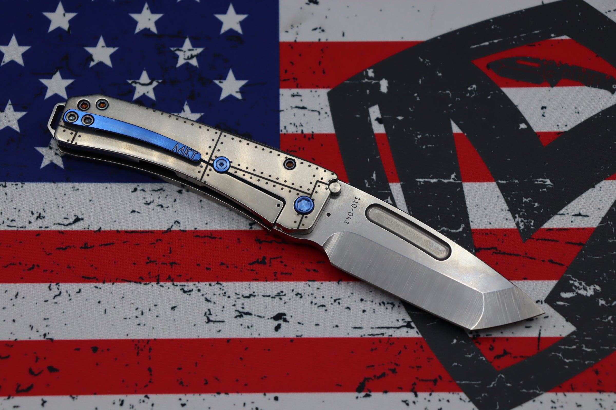 Medford Midi Marauder S35 Tanto Folding Knife with Tumbled Stars & Bars Handle and Blue Hardware - Premium EDC Companion