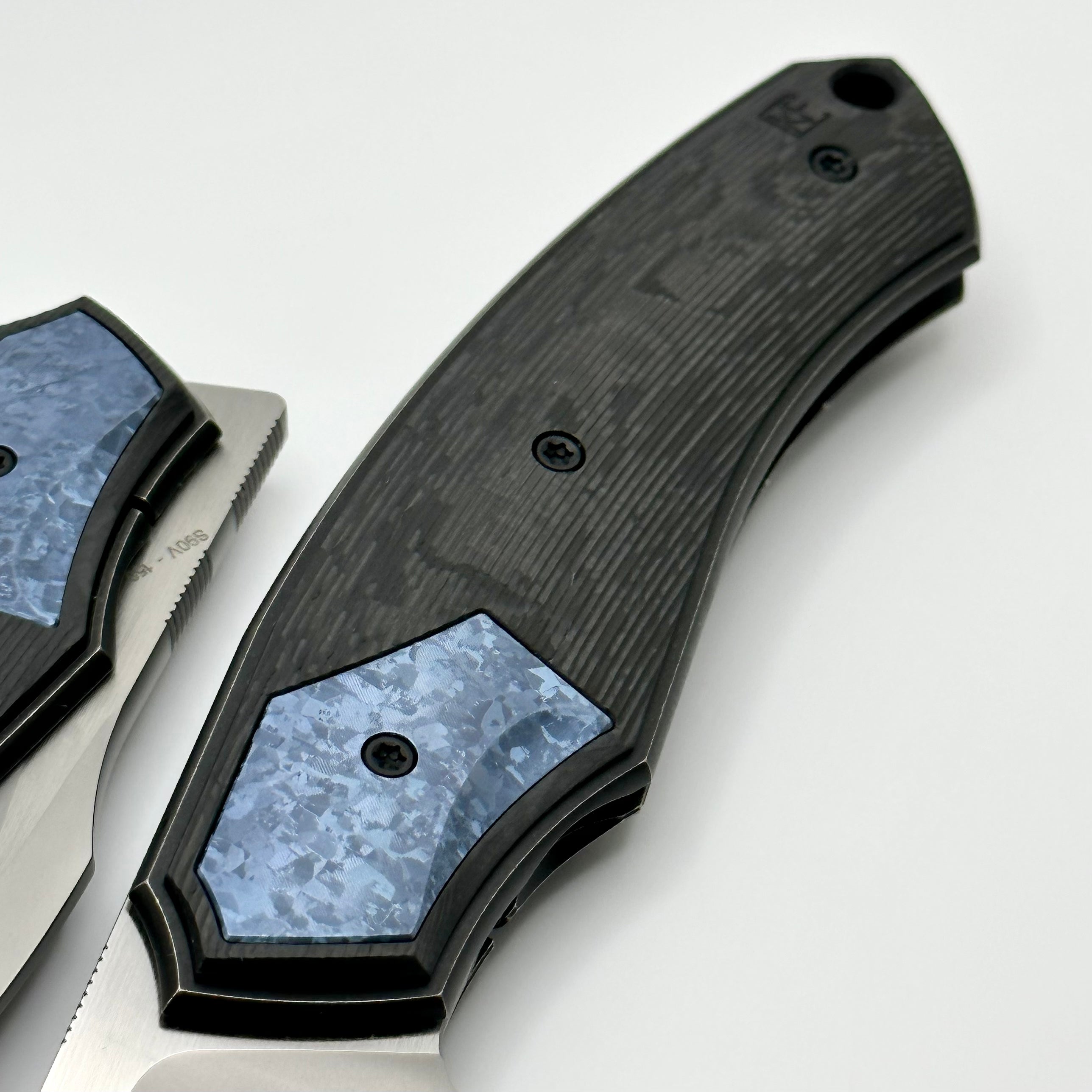 Premium Davless Carbon Fiber Knife with Blue Crystal Ti & S90V Blade