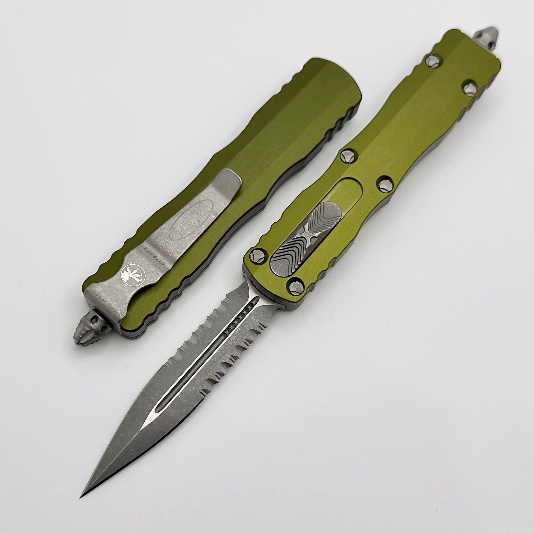 Premium Microtech Dirac Double Edge Serrated Apocalyptic Knife - OD Green
