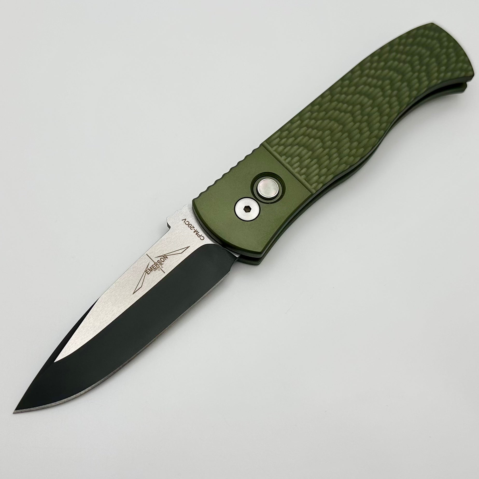 Pro-Tech Emerson CQC7 Auto Spearpoint: Premium Tactical Knife with Jigged Green Handle & 2-Tone 20CV Blade