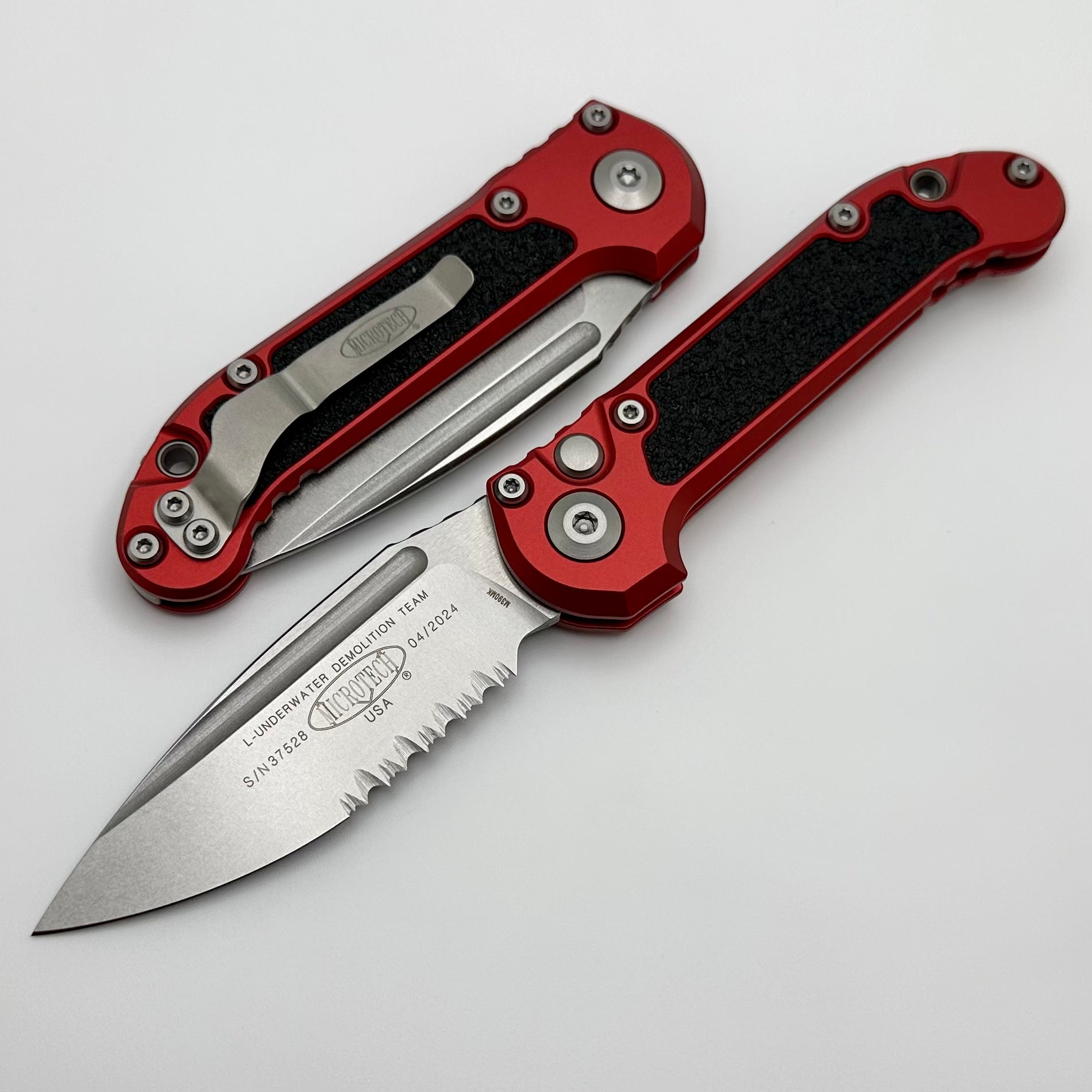 Microtech LUDT Gen III Ultimate Tactical Knife - Red Aluminum Handle, Partial Serrated Drop Point