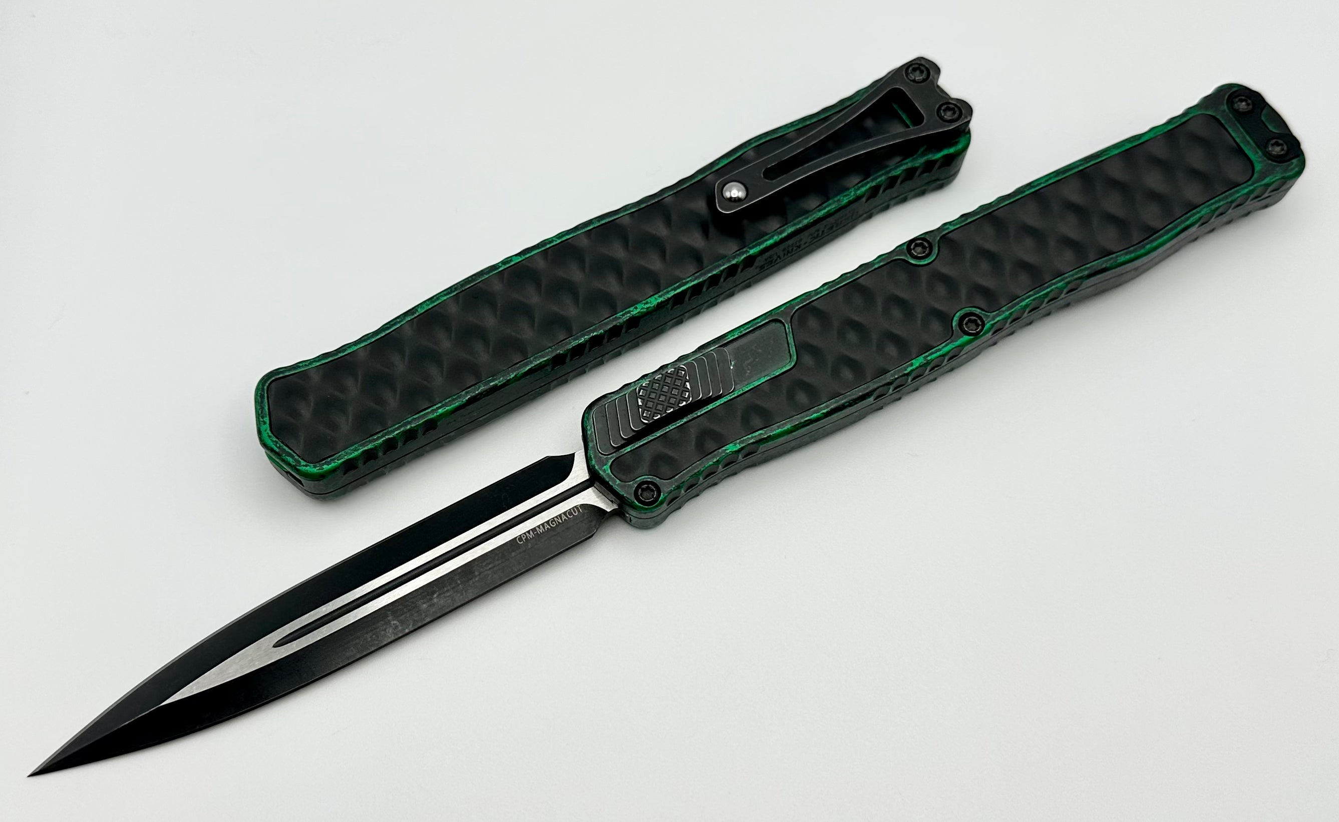 Heretic Knives Cleric II 2 - Premium Double Edge Magnacut Knife with Breakthrough Toxic Green & Black Stainless Bubble Inlays