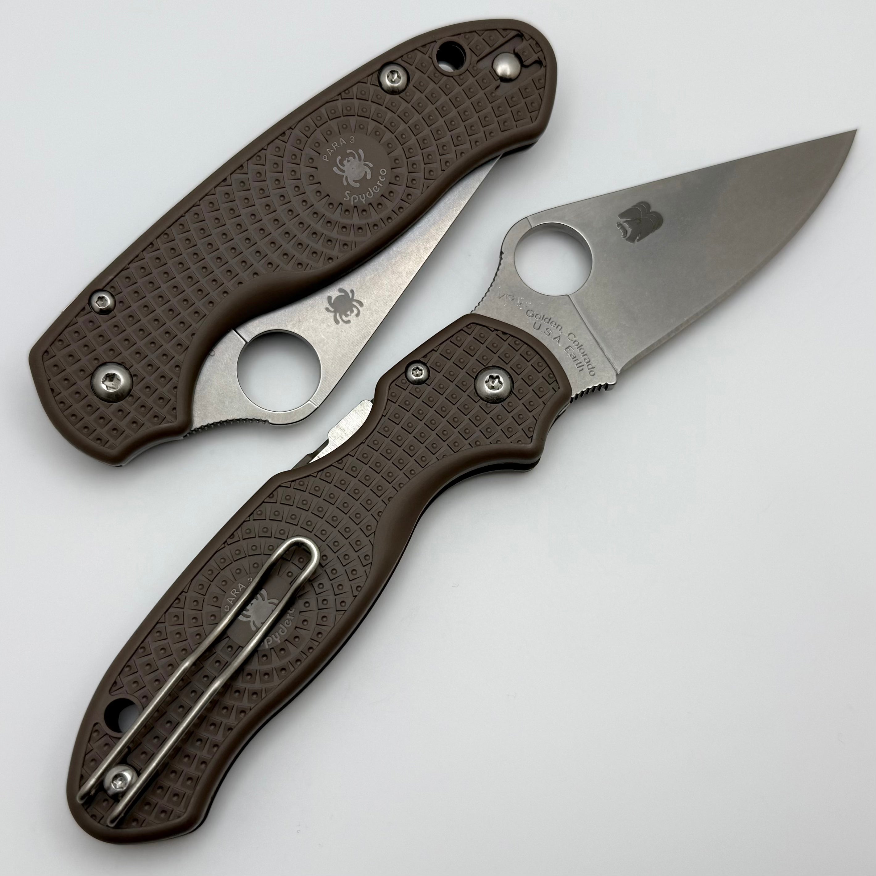 Spyderco Para 3 Lightweight Brown FRN Handles & 15V Sprint Run C223PBN15V - Premium Tactical Knife