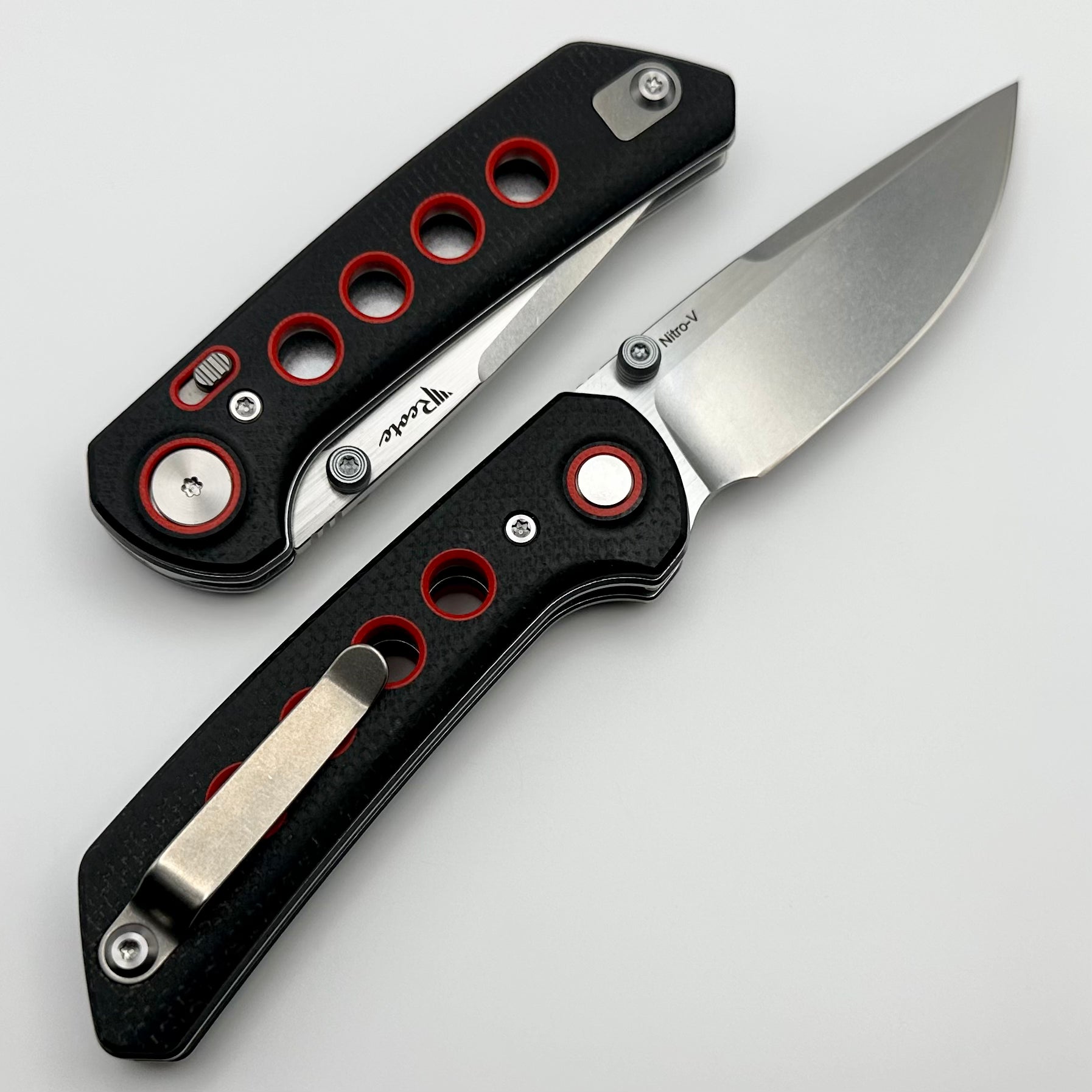 Reate Knives PL-XT Premium Folding Knife - Black Micarta with Red G-10 Inlays & Stonewash Nitro-V Blade