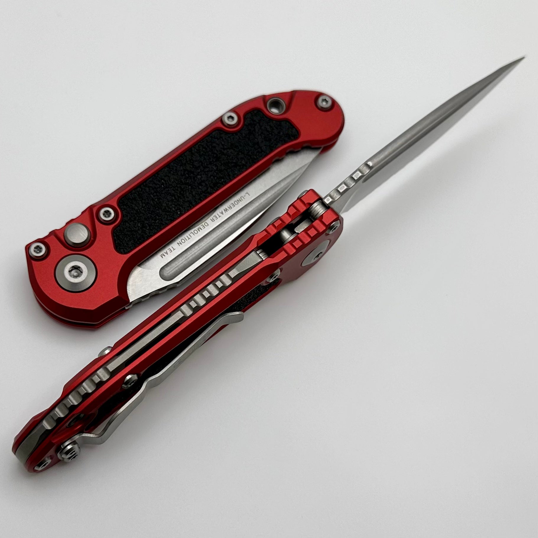 Microtech LUDT Gen III Ultimate Tactical Knife - Red Aluminum Handle, Partial Serrated Drop Point