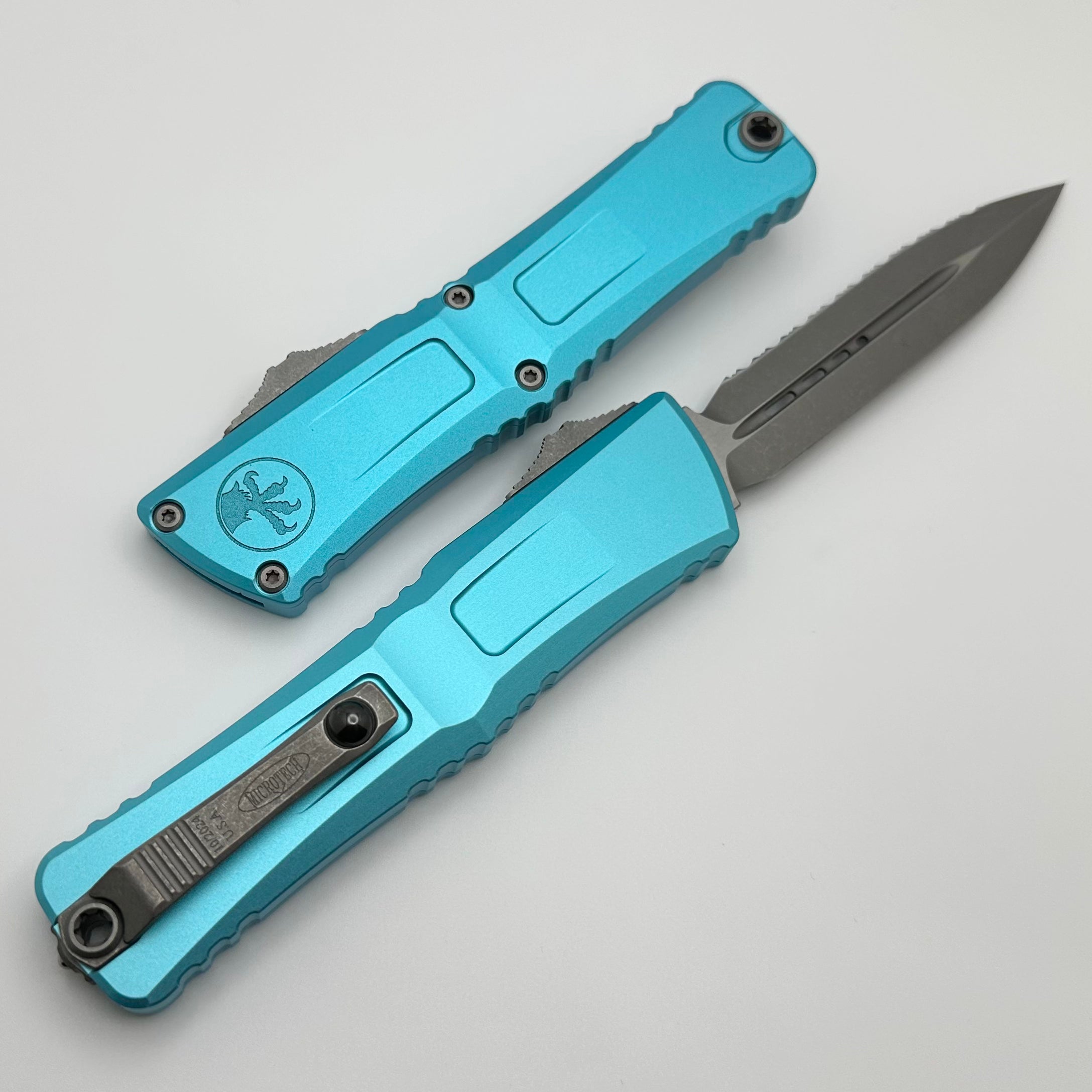 Microtech Combat Troodon Gen III Apocalyptic Full Serrated OTF Knife - Turquoise Handle