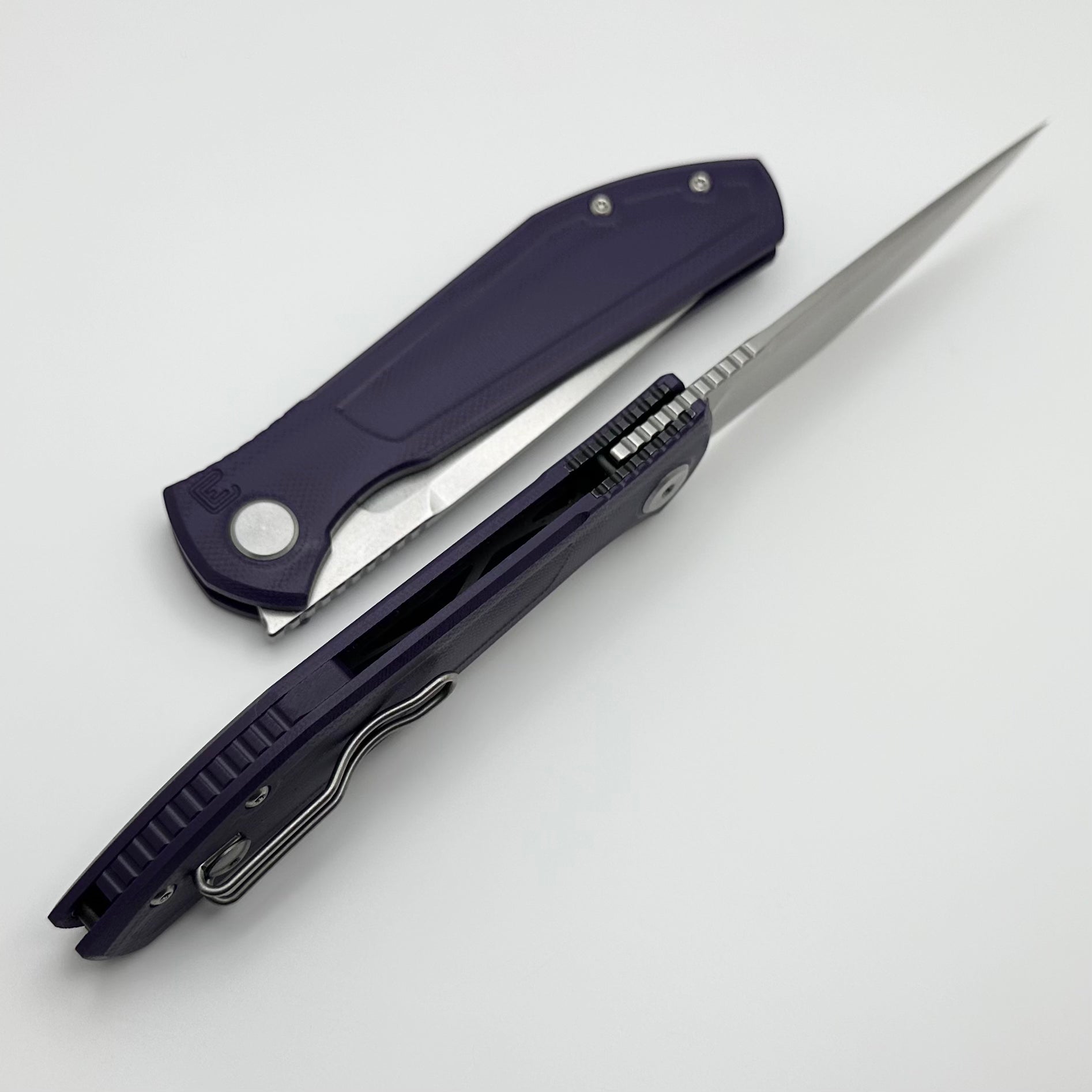 Custom Knife Factory - Echo Splinter Front Flipper | Premium Violet G-10 & Stonewash CPM-S35VN