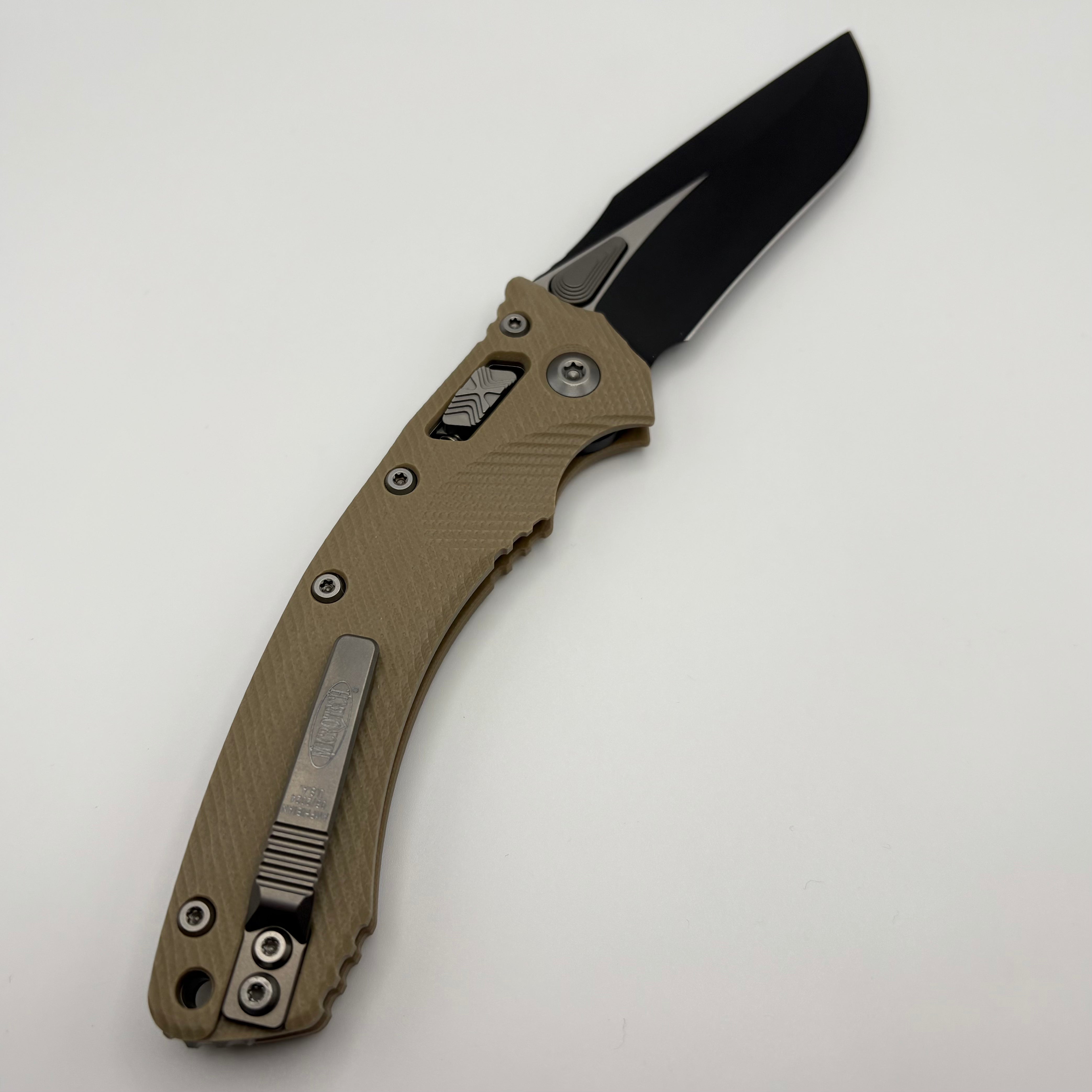 Premium Pre-Owned Microtech Amphibian RAM LOK: Tan Fluted G-10 & Black M390MK Blade