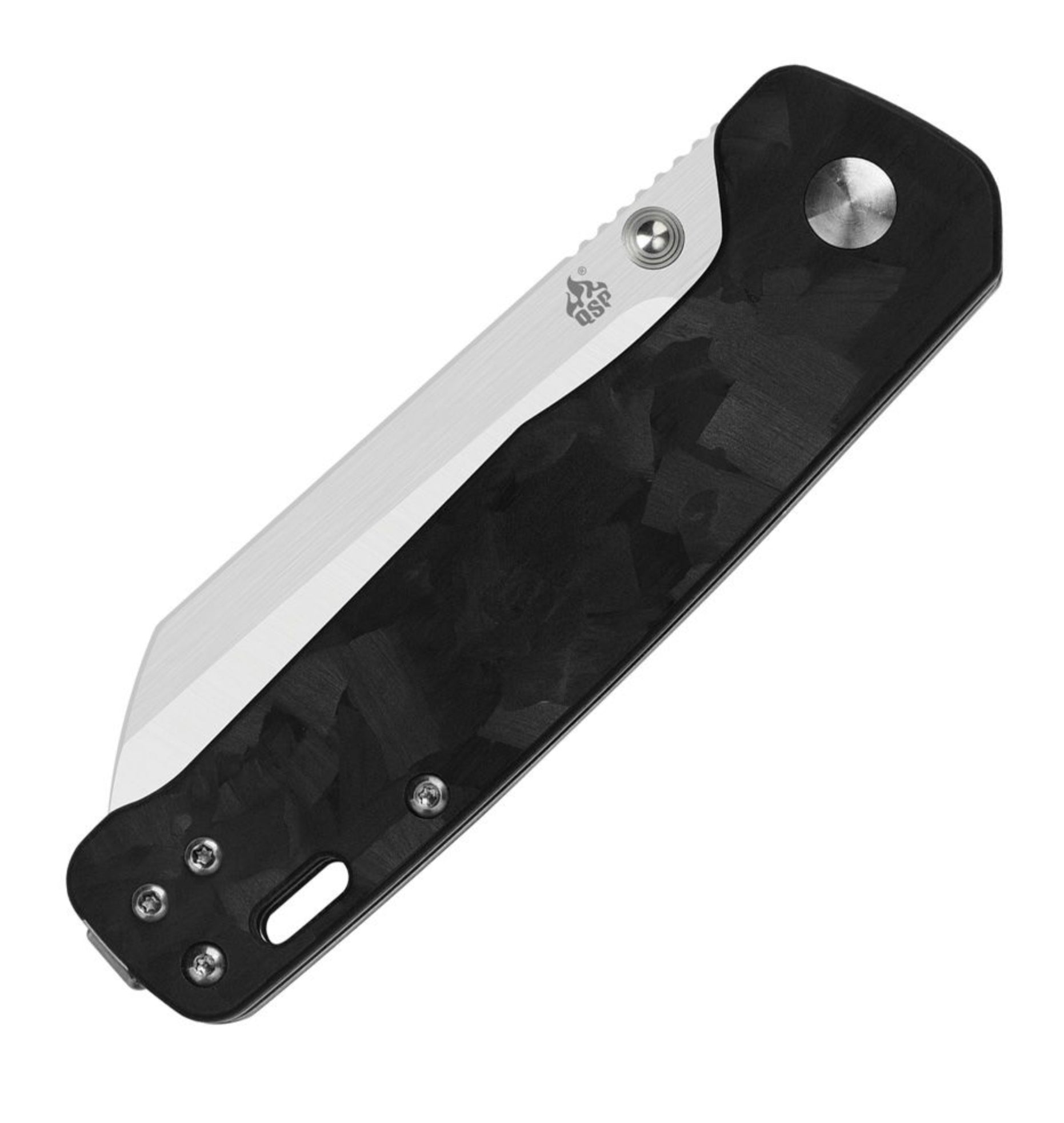 QSP Penguin Ultimate EDC Knife - Black G-10 with Shredded Carbon Fiber Overlay & Satin D2 Blade