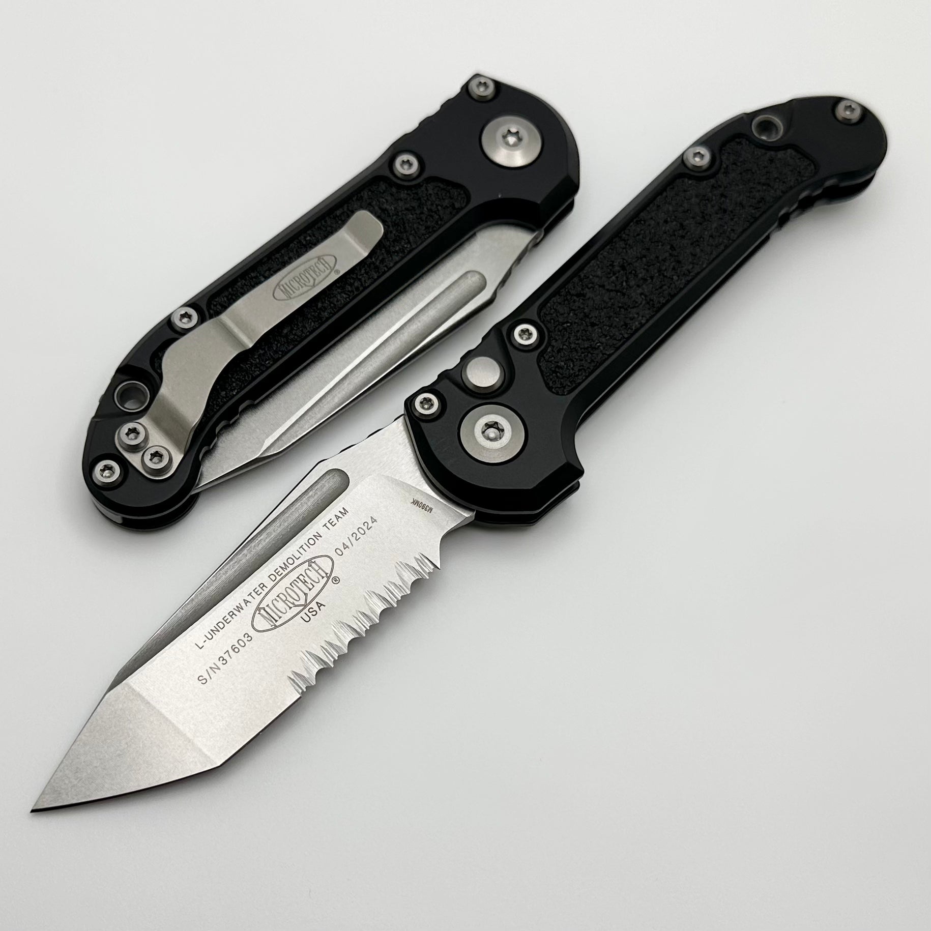 Premium Microtech LUDT Gen III Tactical Knife - Black Handle, Stonewash Tanto Blade